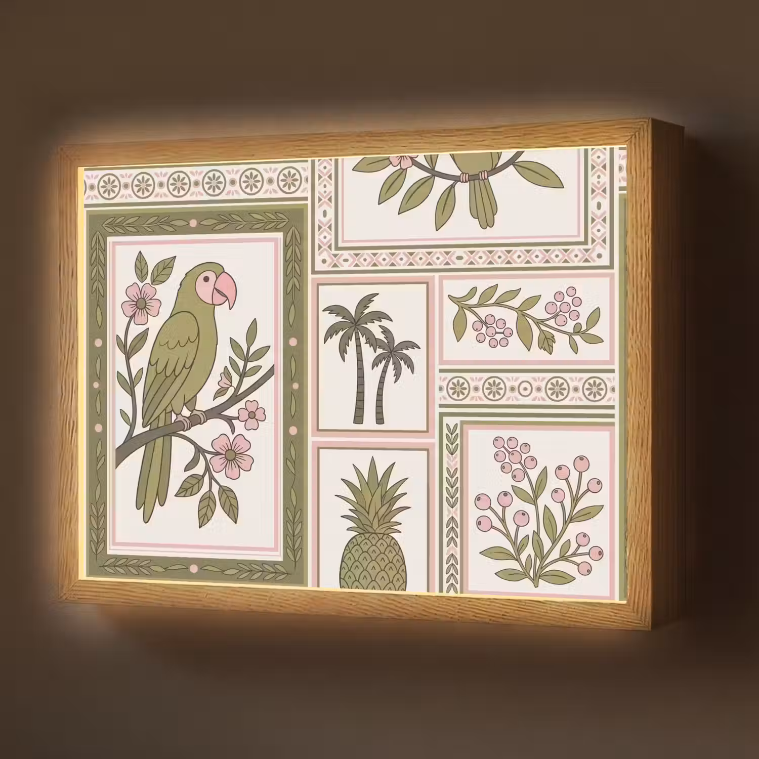 Vogel - Tropisch - Patroon - Decoratief - Groen Light Box met batterij (Wandlamp) middel -z3d_website