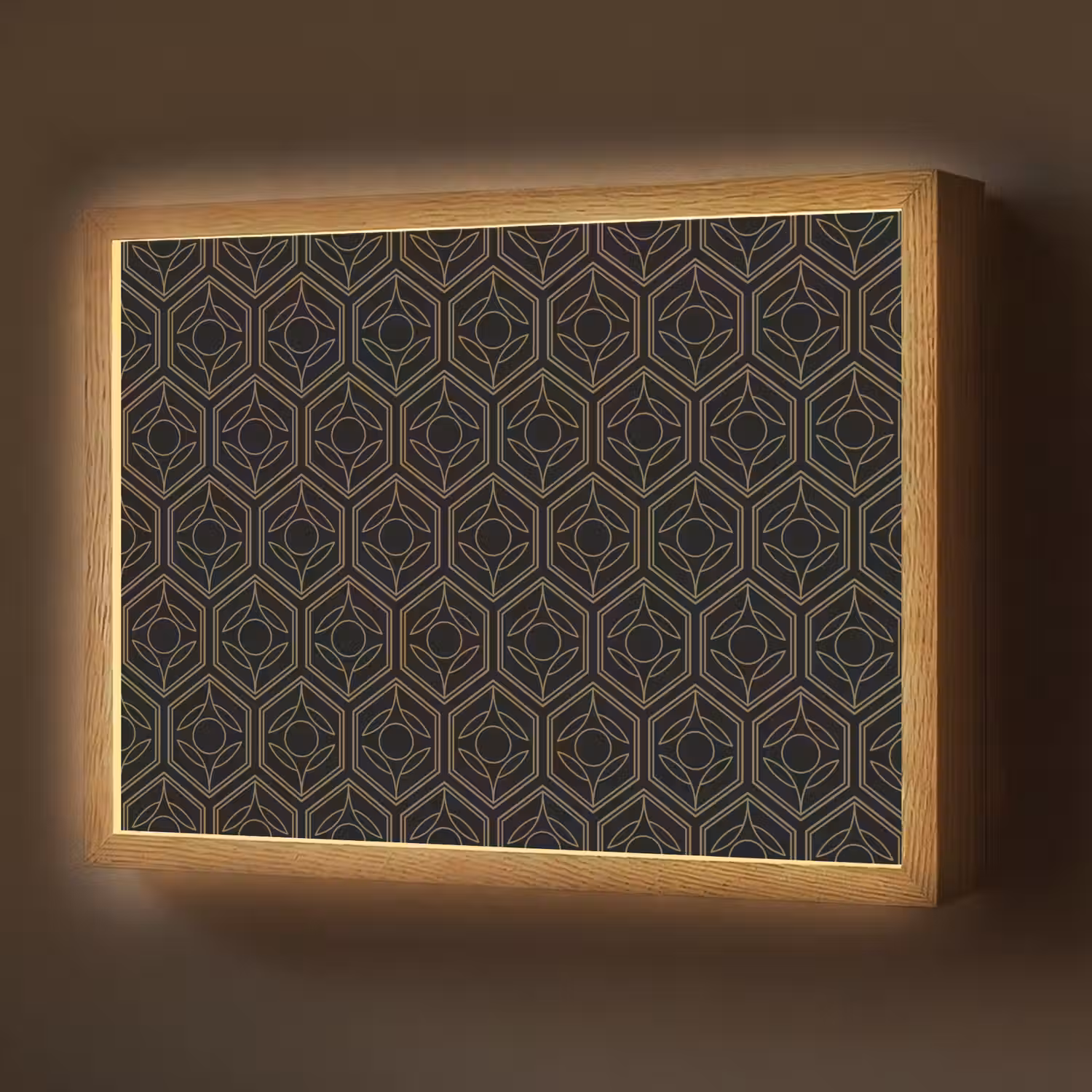 Zwart - Goud - Bloemenkern Light Box met batterij (Wandlamp) middel 907 -z3d_website