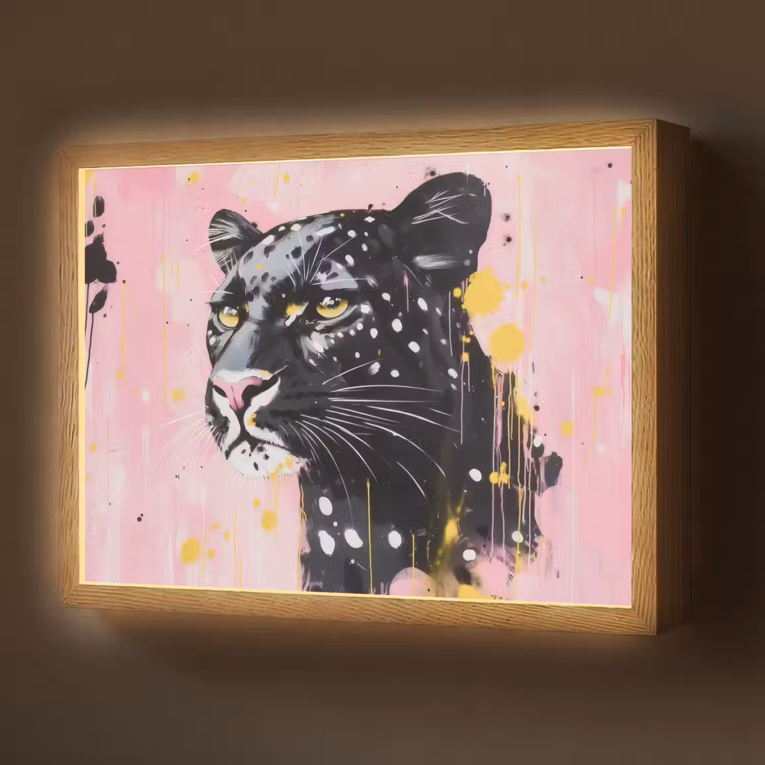 Zwart - Panter - Roze - Abstract Light Box met batterij (Wandlamp) middel -z3d_website