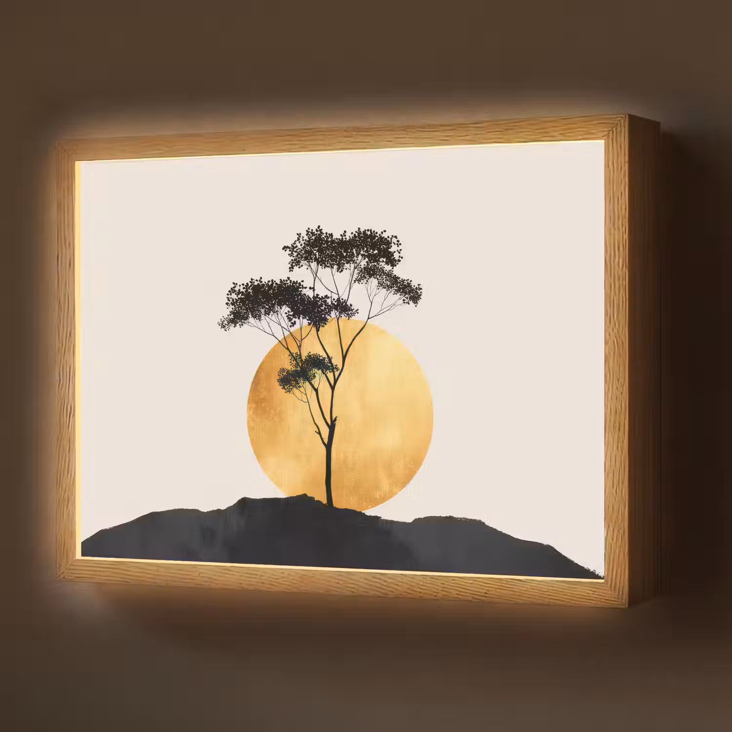 Zwarte boom - Gouden cirkel - Heuvel Light Box met batterij (Wandlamp) middel -z3d_website