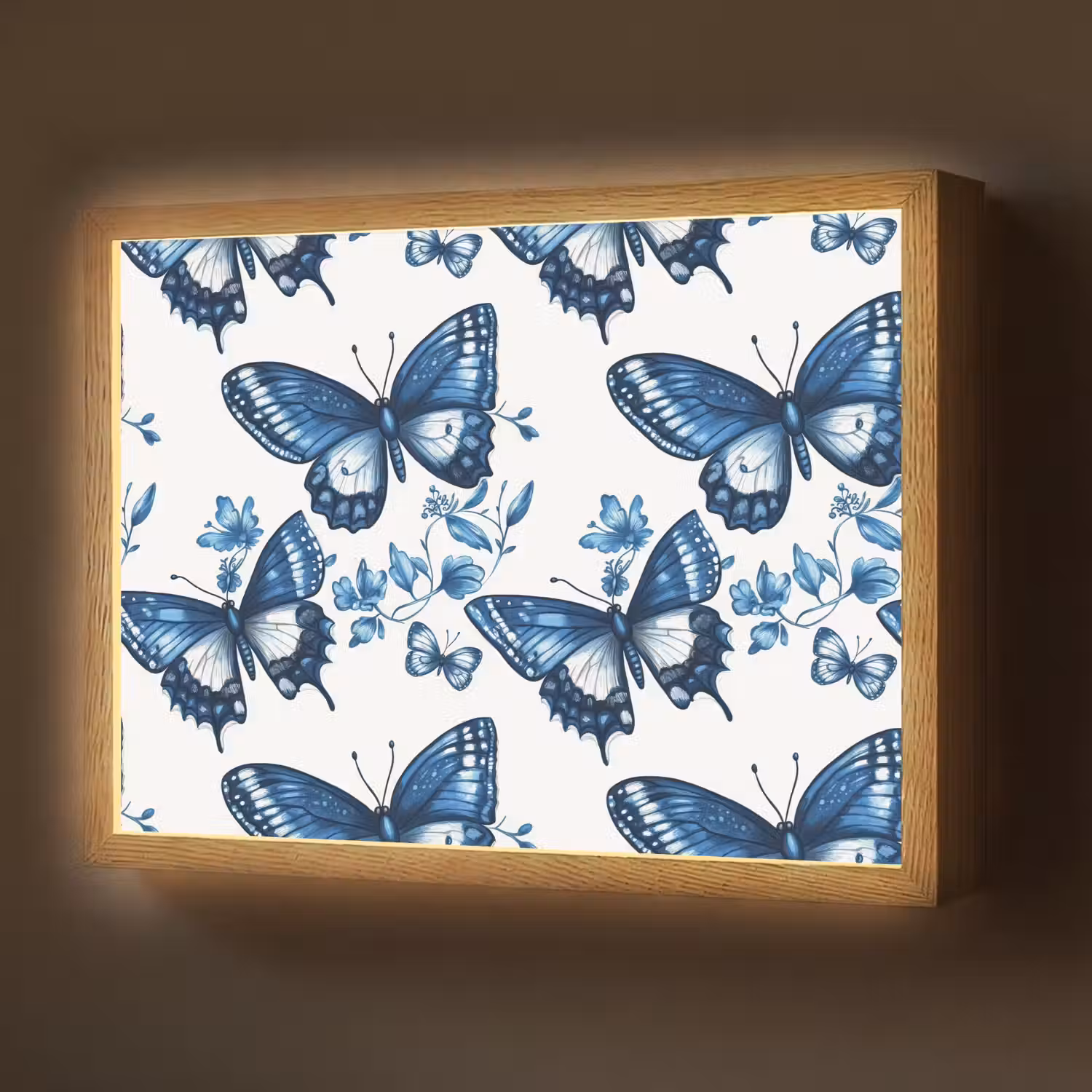 Blauw - Vlinders - Bloemen - Wit Light Box met batterij (Wandlamp) middel 907 -z3d_website
