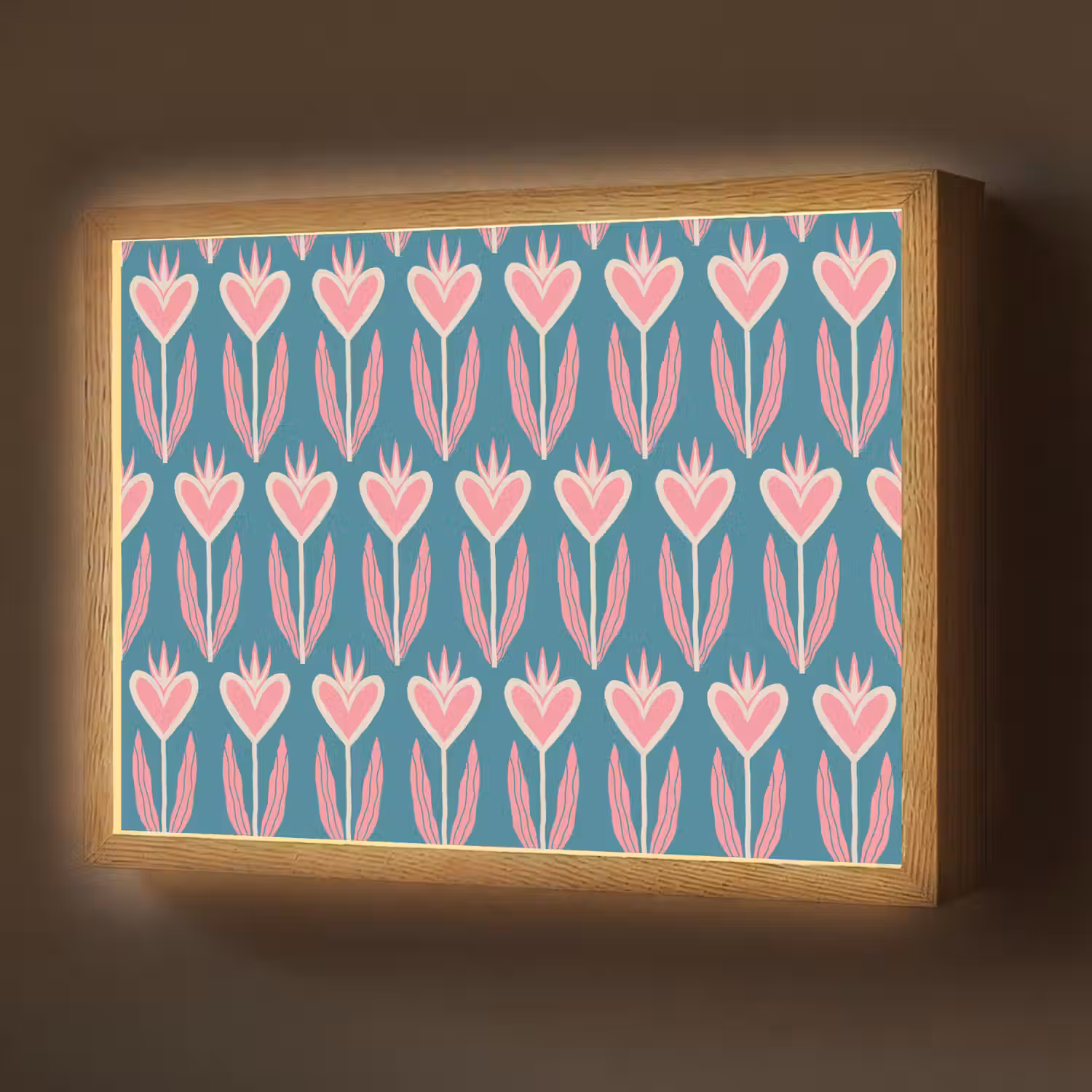 Blauw - Retro - Patroon - Hartjes Light Box met batterij (Wandlamp) middel 907 -z3d_website