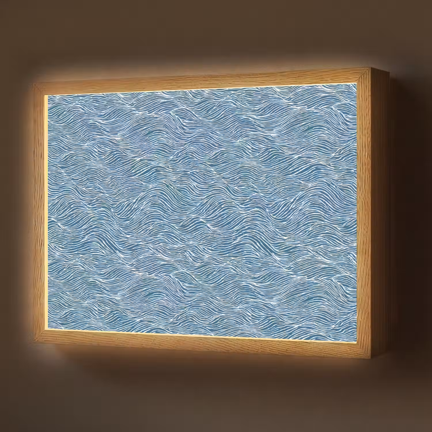 Blauw - Wit - Golven - Getekend - Textuur Light Box met batterij (Wandlamp) middel 907 -z3d_website