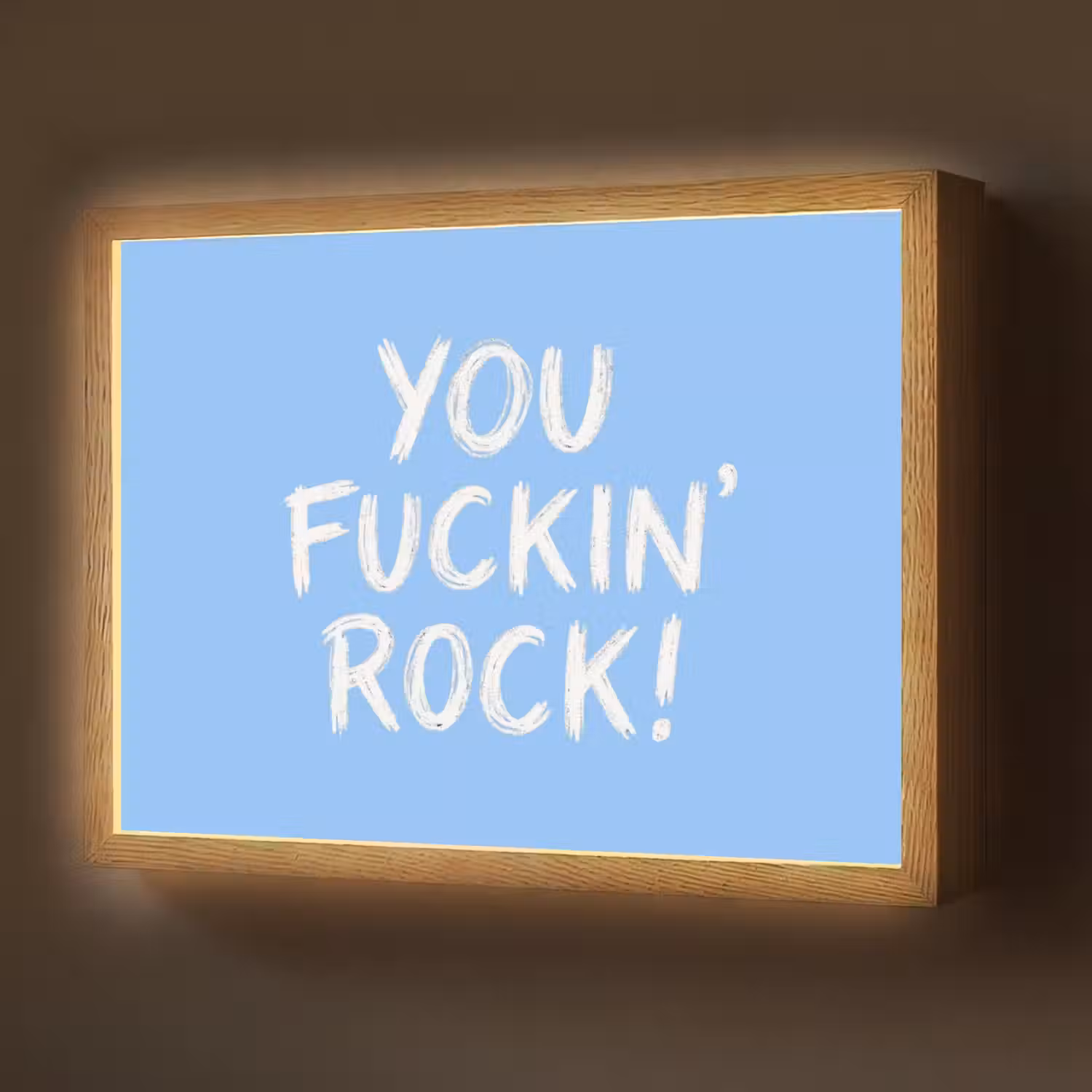 Blauw - Wit - You fuckin rock Light Box met batterij (Wandlamp) middel -z3d_website