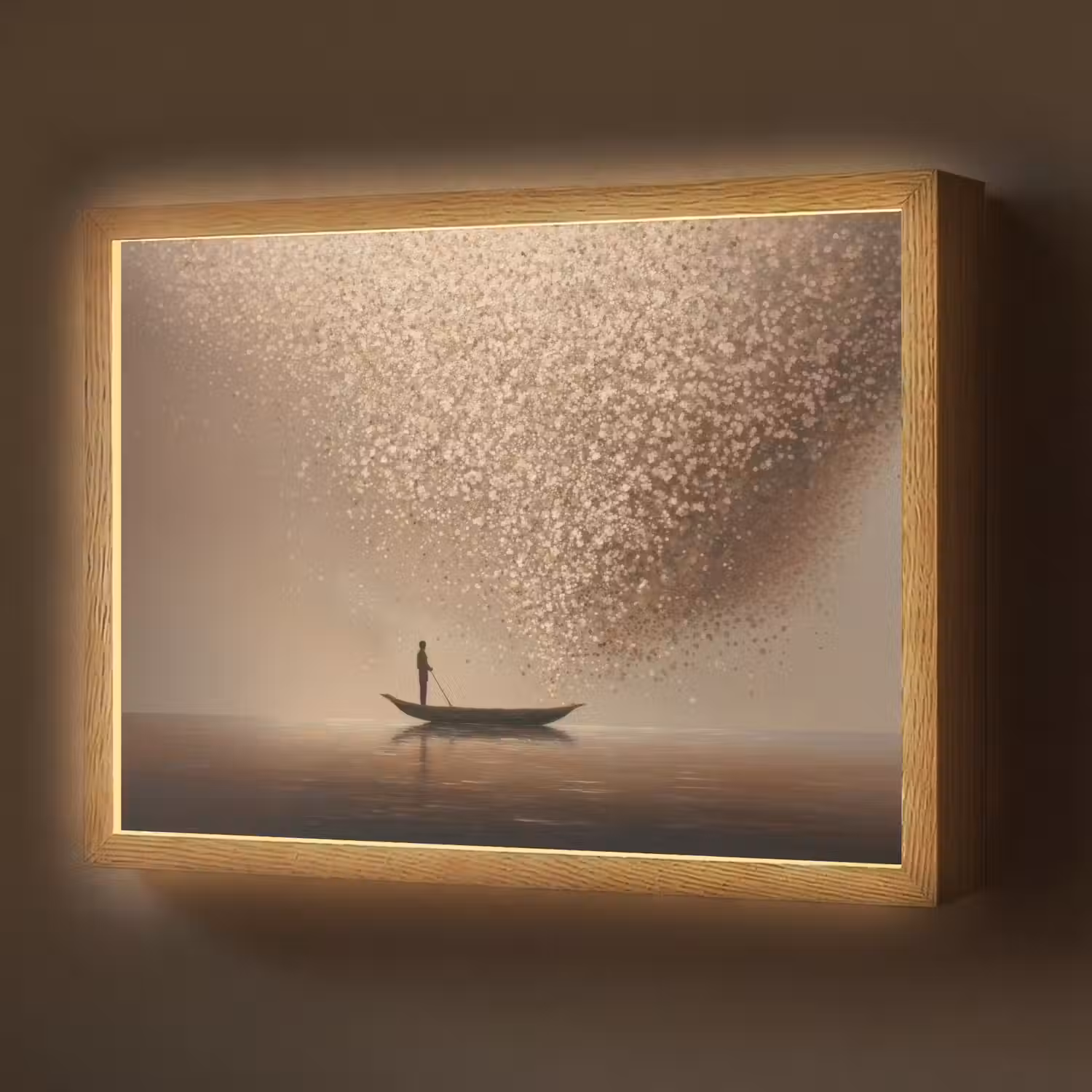 Bootje - Blaadjes - Goud - Water Light Box met batterij (Wandlamp) middel -z3d_website