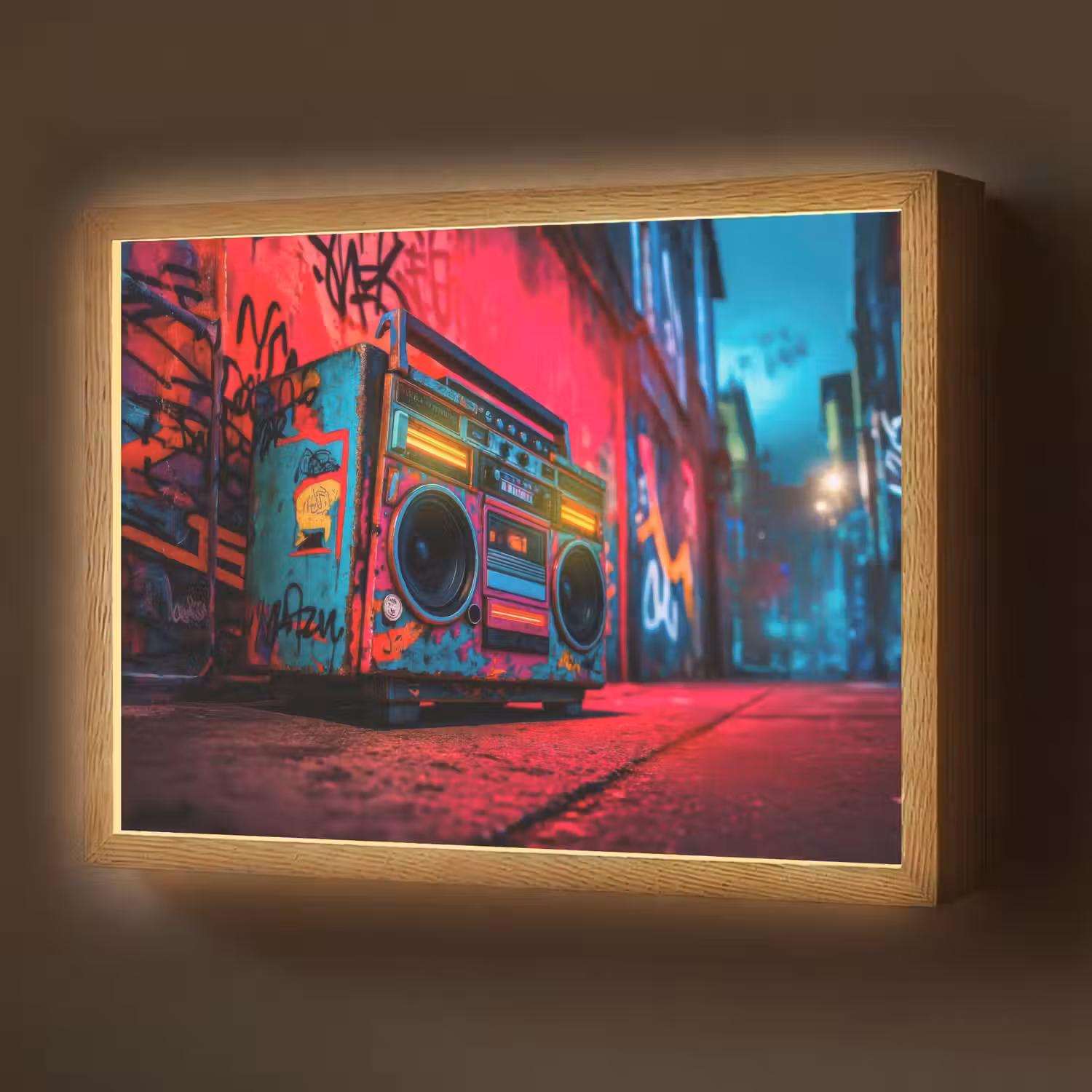 Boombox - Rood - Graffiti - Neon Light Box met batterij (Wandlamp) middel -z3d_website