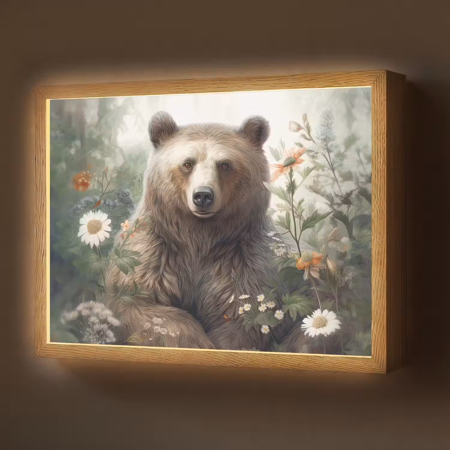 Bruine beer - Wilde dieren - Bloemen - Planten Light Box met batterij (Wandlamp) middel -z3d_website