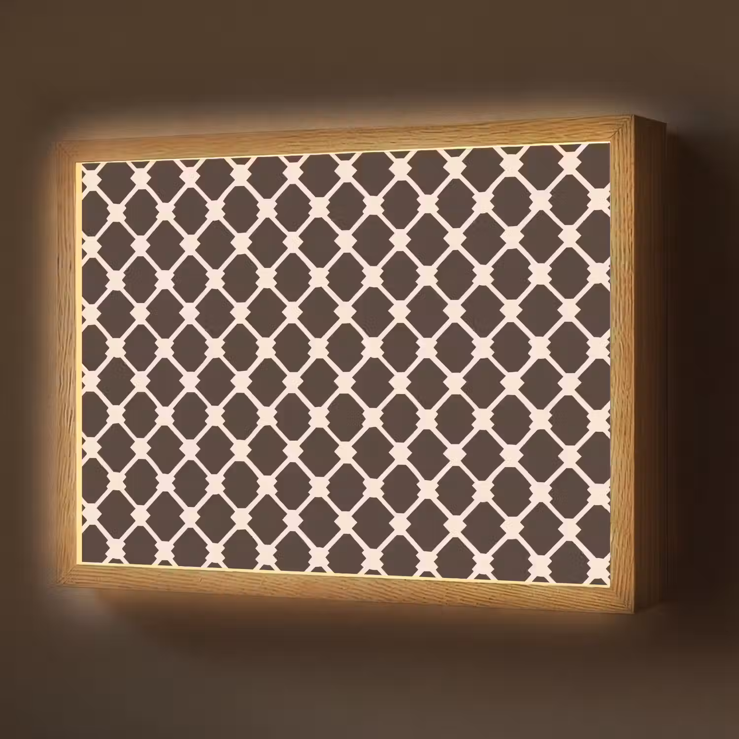 Bruin - Ruitpatroon - Geometrisch Light Box met batterij (Wandlamp) middel 907 -z3d_website