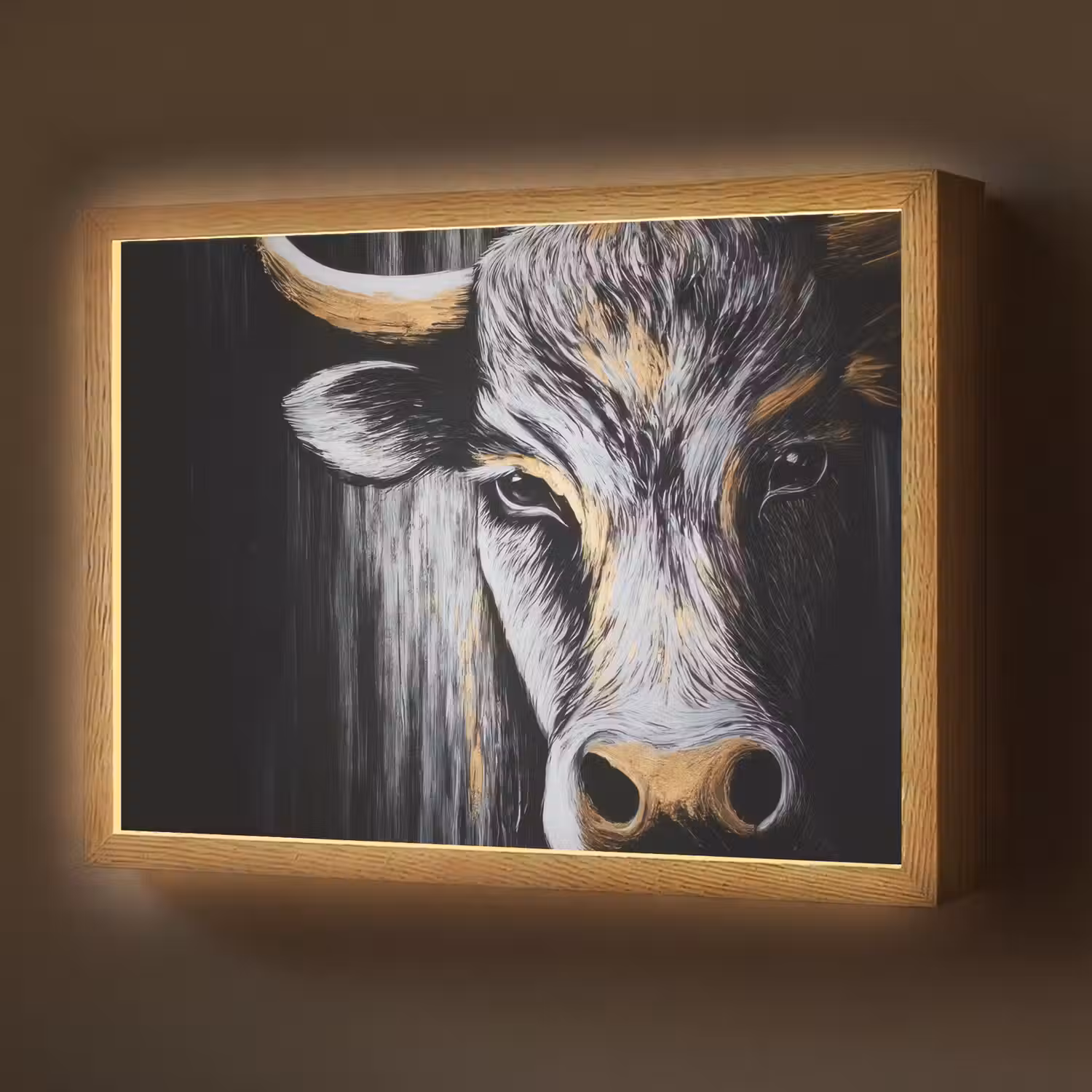 Stier - Hoorns - Snuit - Goud Light Box met batterij (Wandlamp) middel -z3d_website