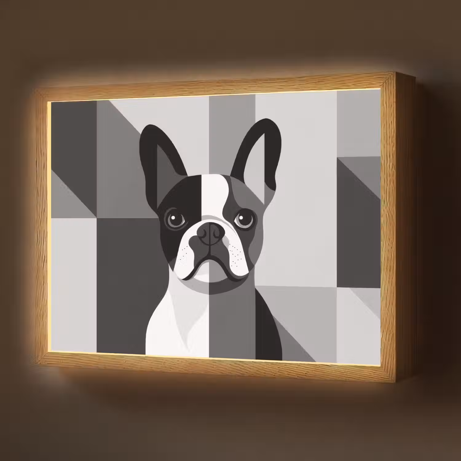 Buldog - Zwart - Abstract - Vlakken Light Box met batterij (Wandlamp) middel -z3d_website
