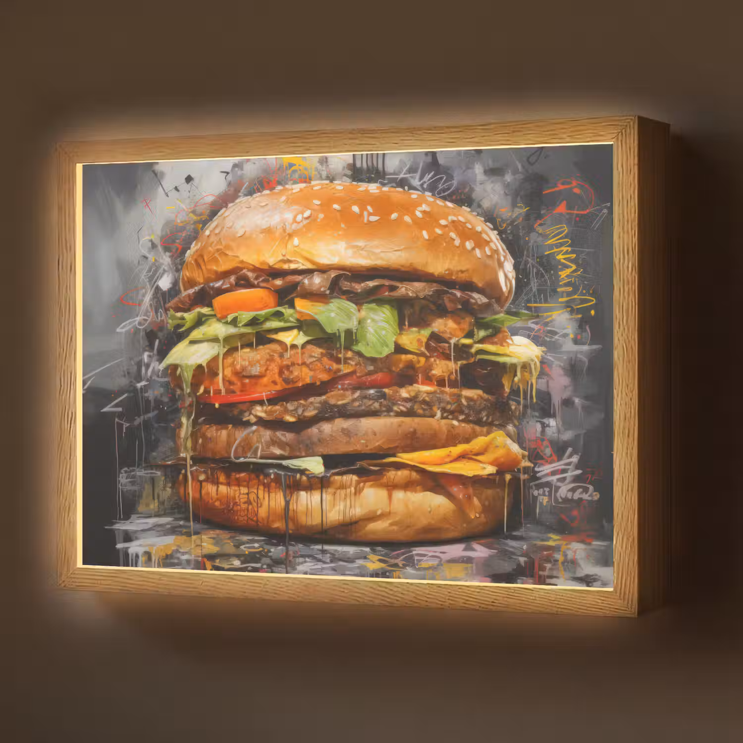 Burger - Eten - Kunst - Grijs - Graffiti Light Box met batterij (Wandlamp) middel -z3d_website