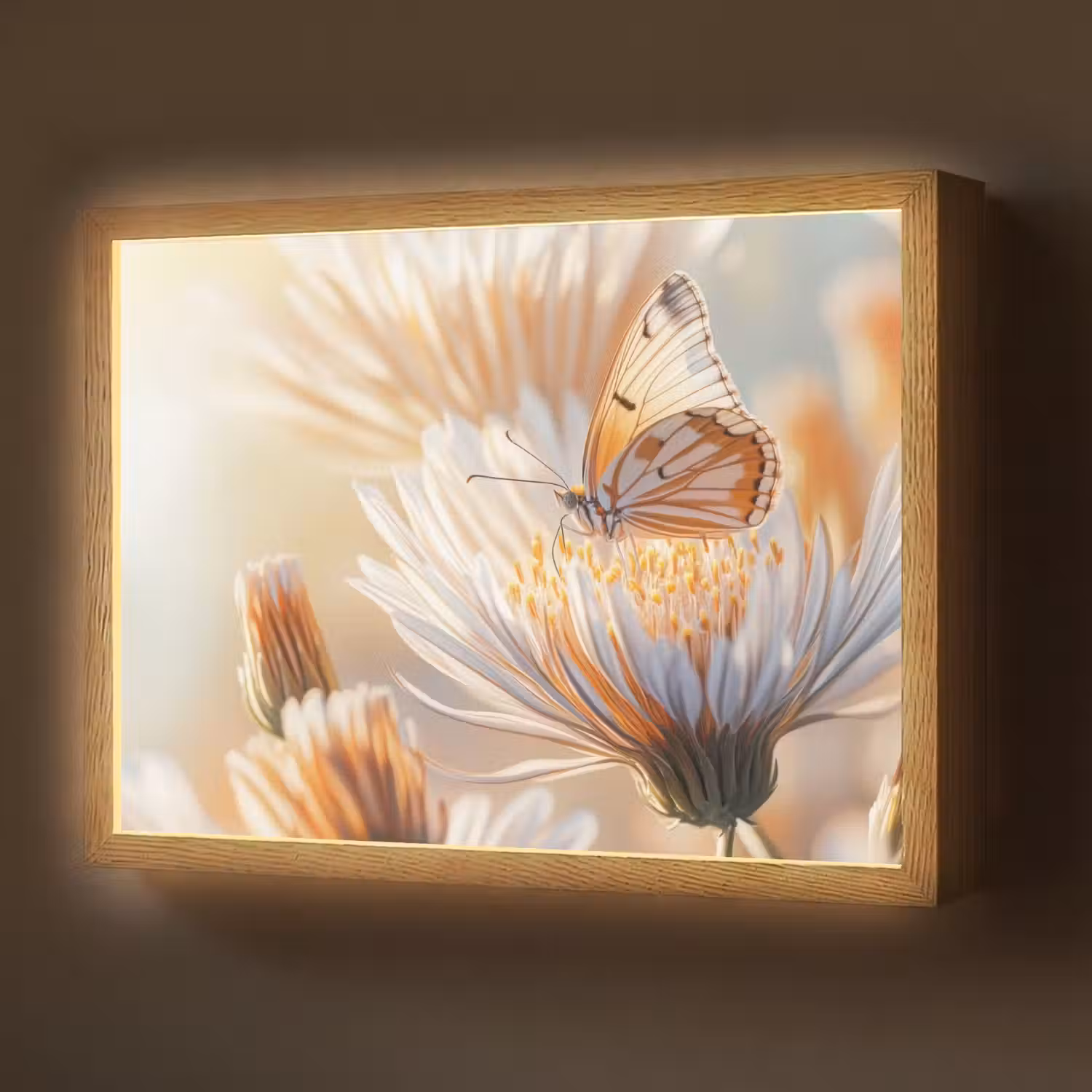 Vlinder - Bloem - Oranje Light Box met batterij (Wandlamp) middel -z3d_website