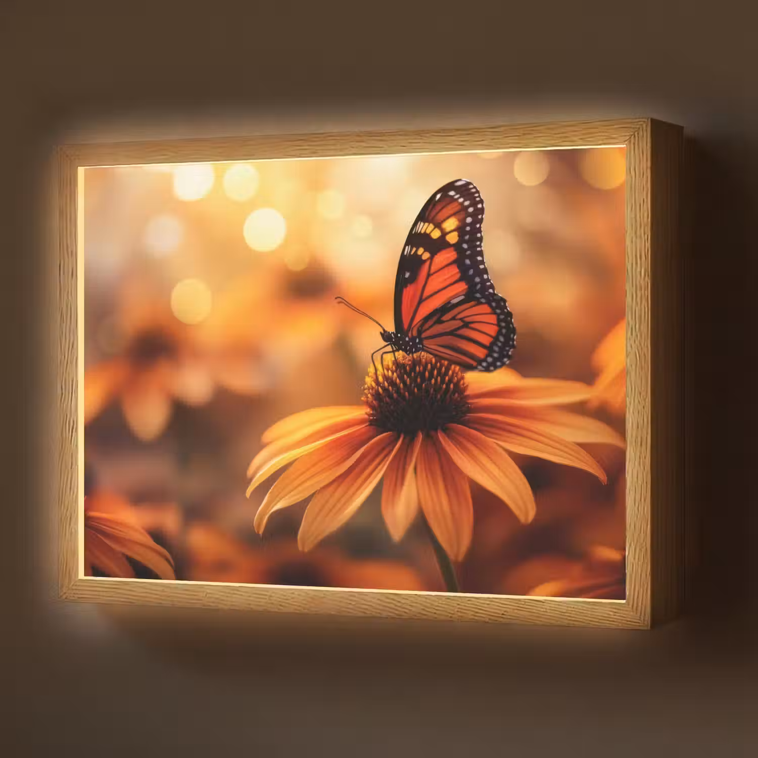 Vlinder - Bloemen - Oranje Light Box met batterij (Wandlamp) middel -z3d_website