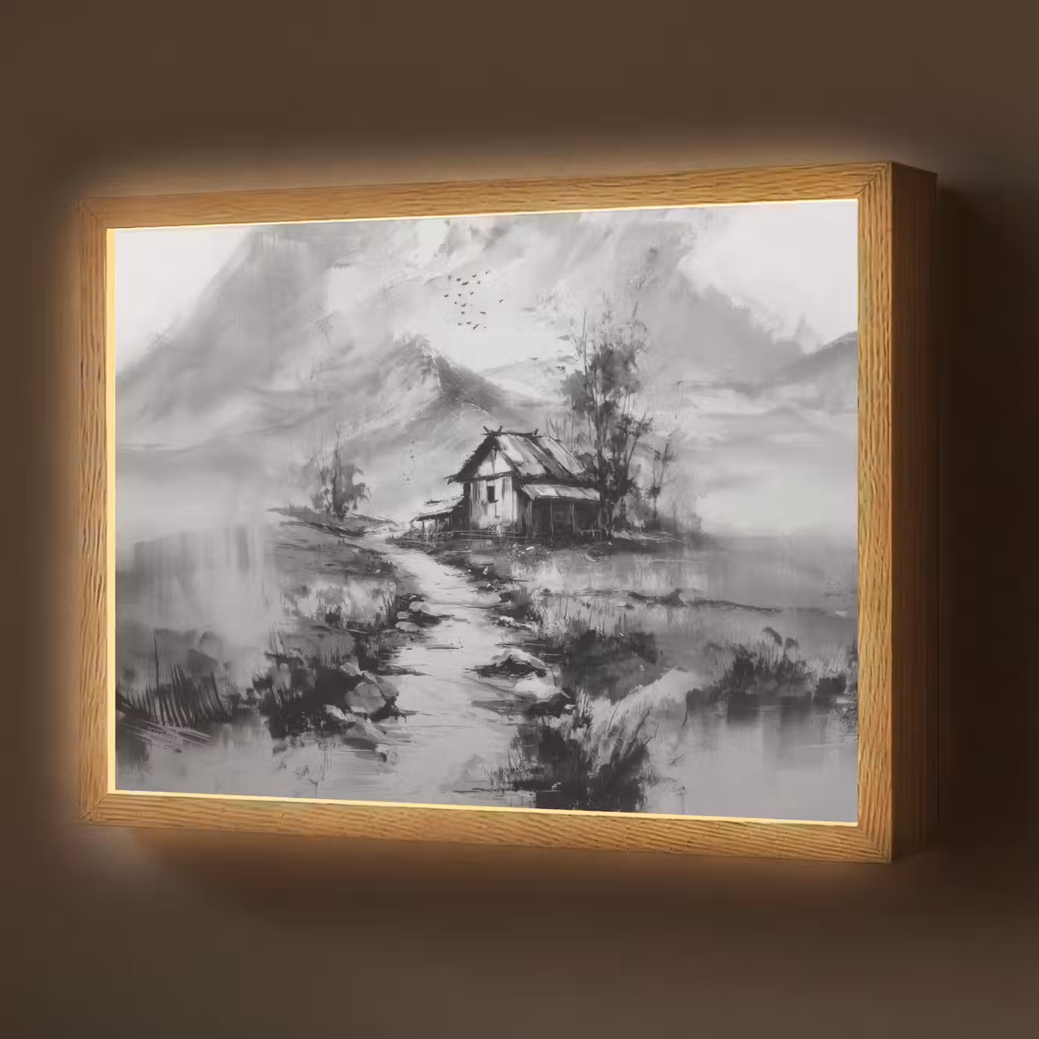 Hut - Grijs - Bergen - Mistig Light Box met batterij (Wandlamp) middel -z3d_website
