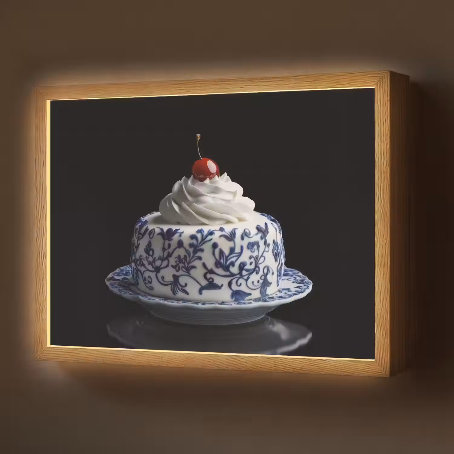 Taart - Slagroom - Kers - Bord - Delfts blauw Light Box met batterij (Wandlamp) middel -z3d_website