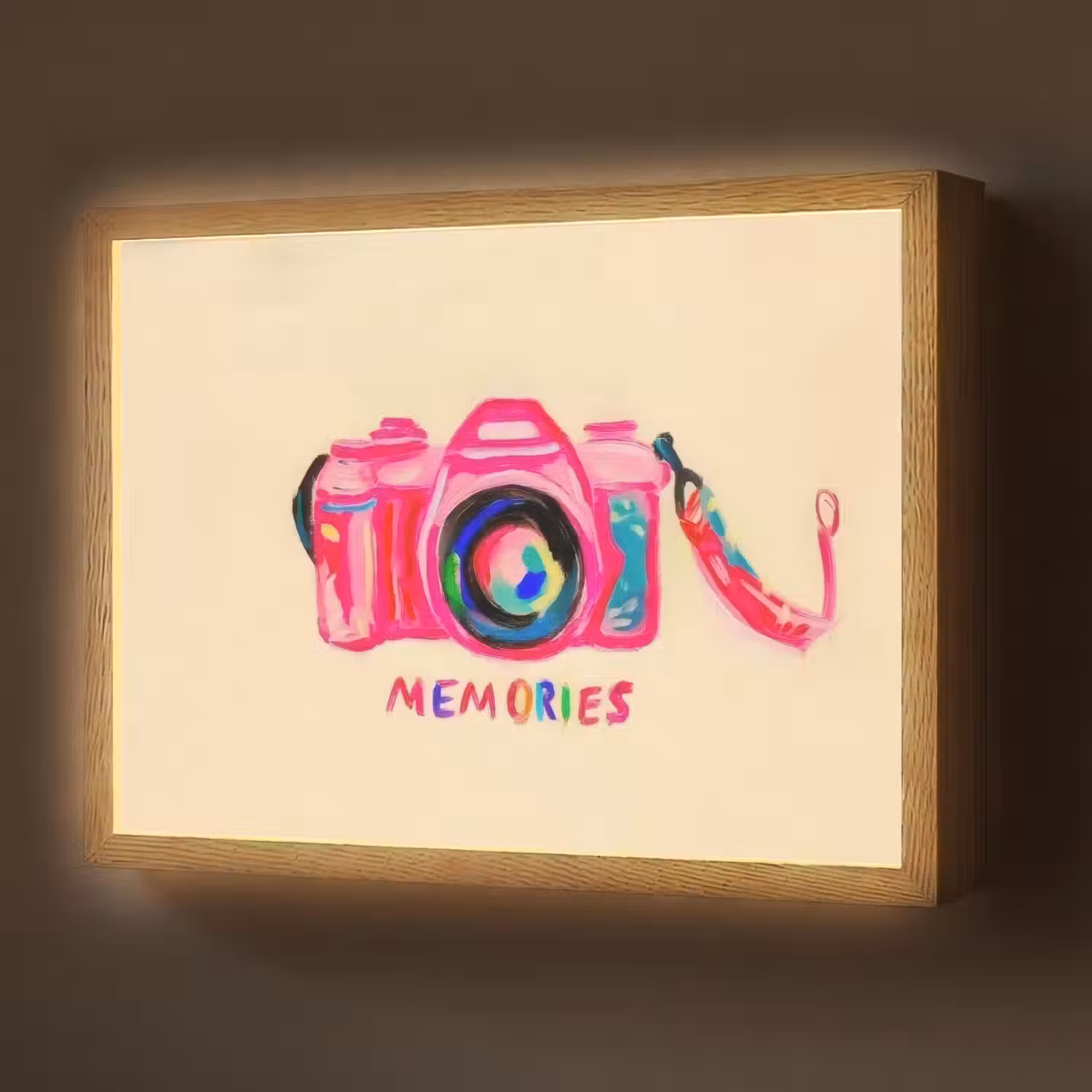 Camera - Memories - Roze - Geschilderd Light Box met batterij (Wandlamp) middel -z3d_website