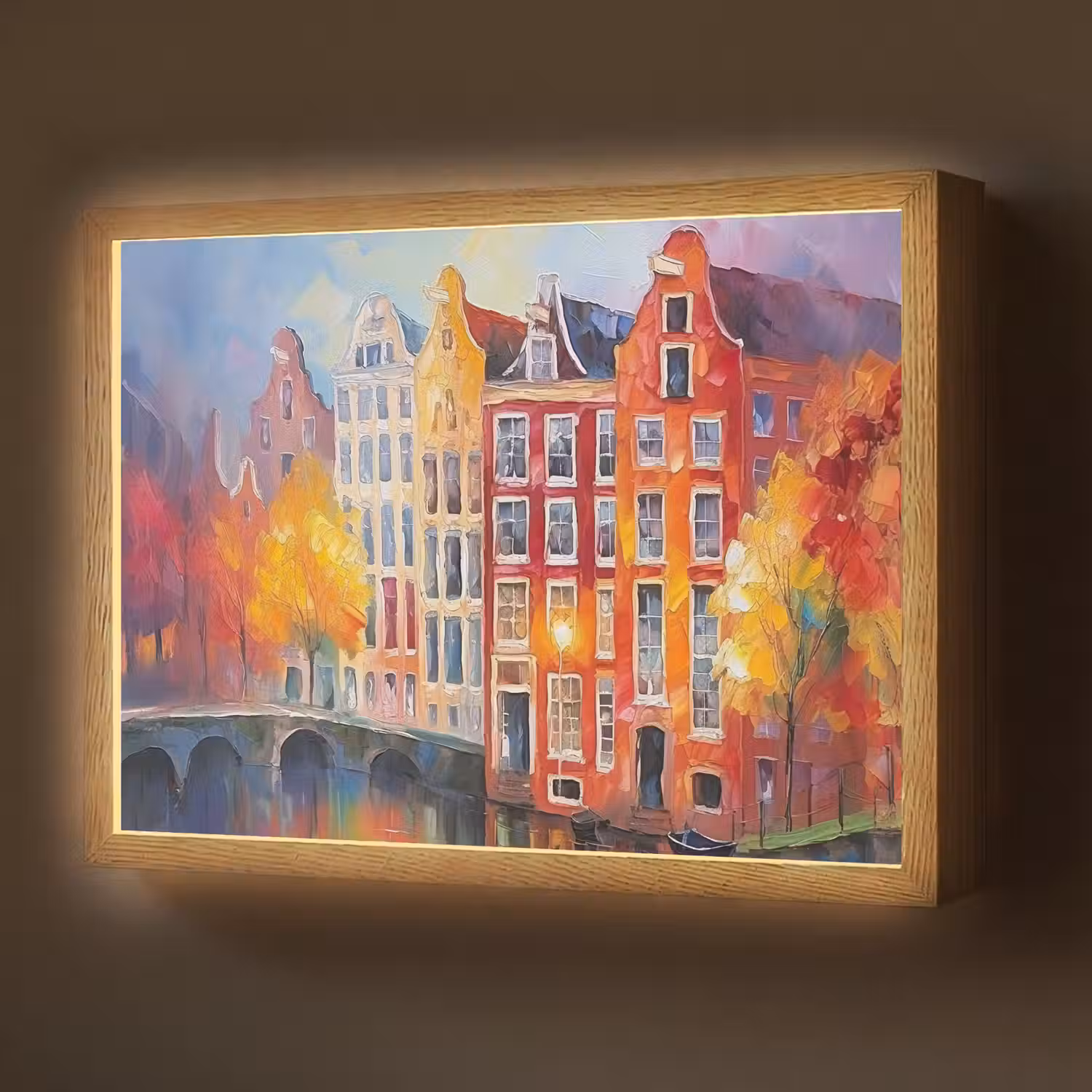 Grachtenpanden - Kunst - Schilderij - Amsterdam Light Box met batterij (Wandlamp) middel -z3d_website