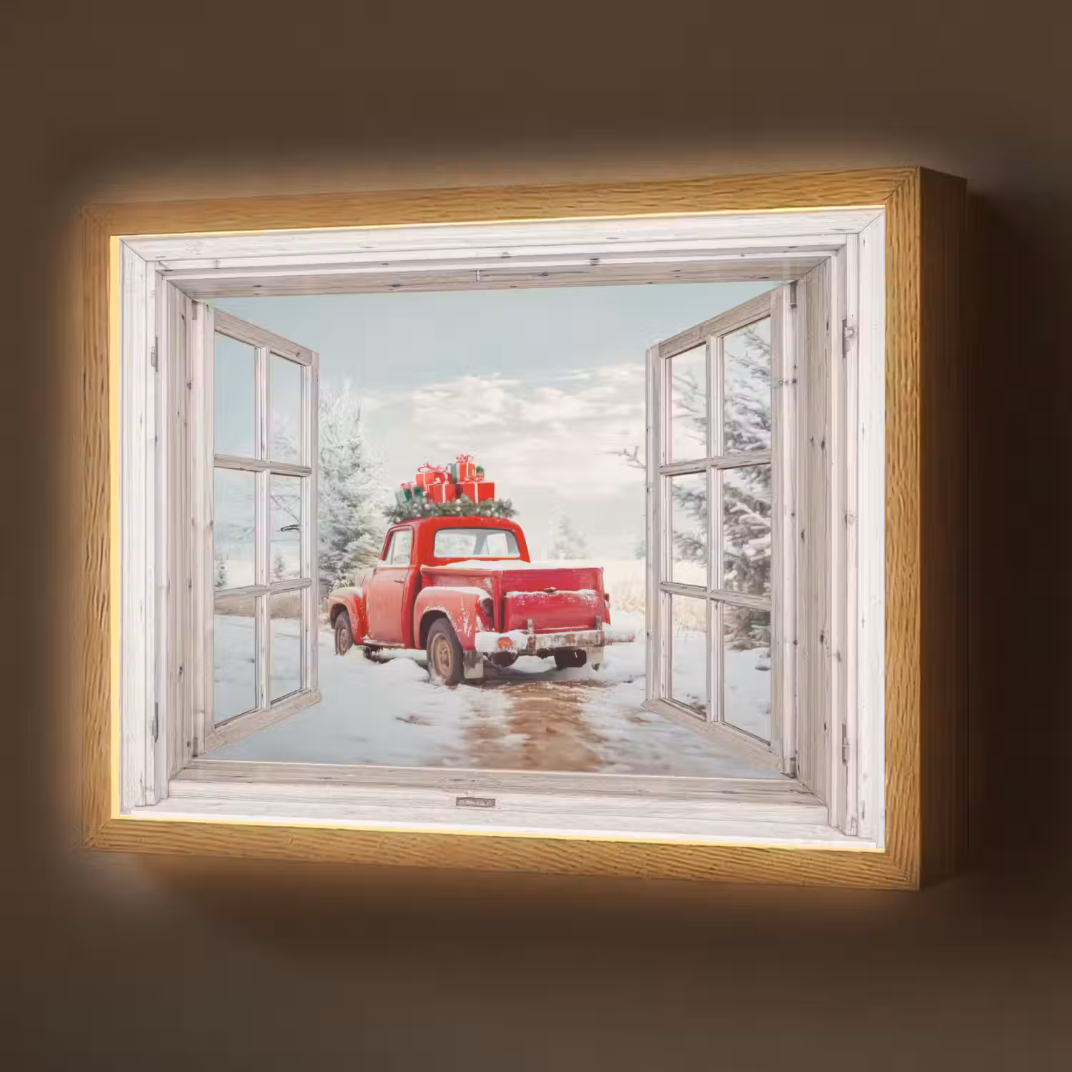 Auto - Rood - Cadeaus - Winter - Kerst - Doorkijk - Wit Light Box met batterij (Wandlamp) middel -z3d_website