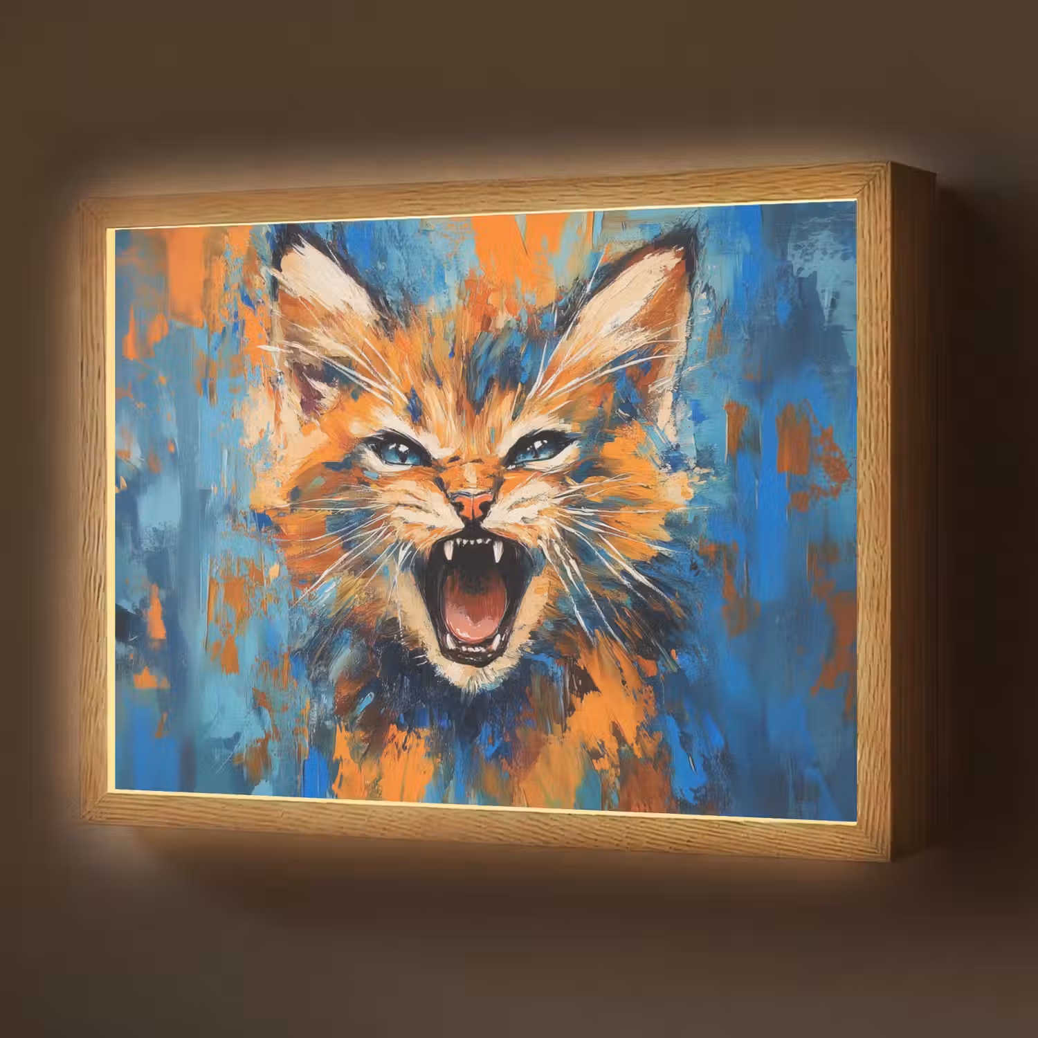 Kat - Kleurrijk - Oranje - Blauw Light Box met batterij (Wandlamp) middel -z3d_website