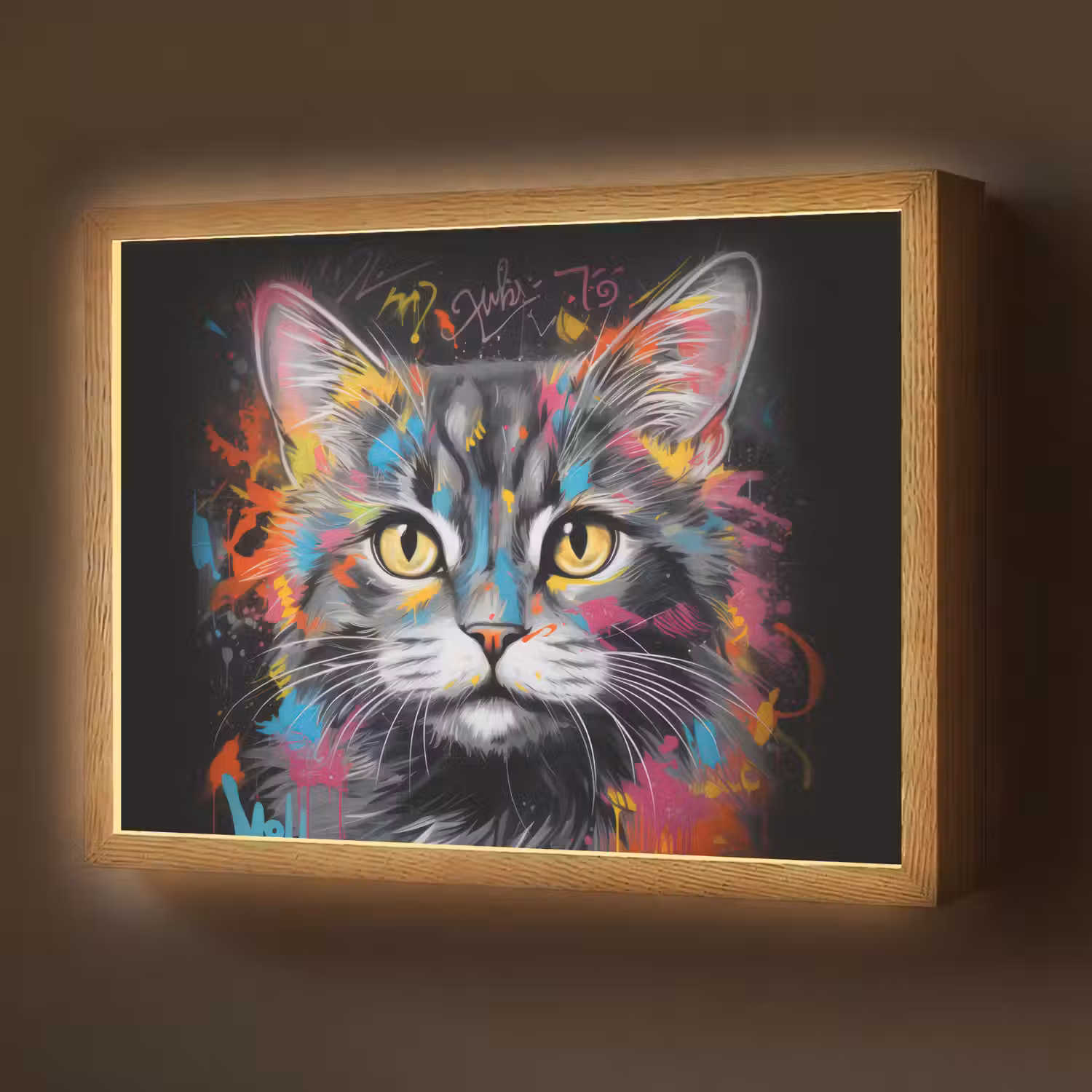 Kat - Graffiti - Dieren - Kleuren - Grijs Light Box met batterij (Wandlamp) middel -z3d_website