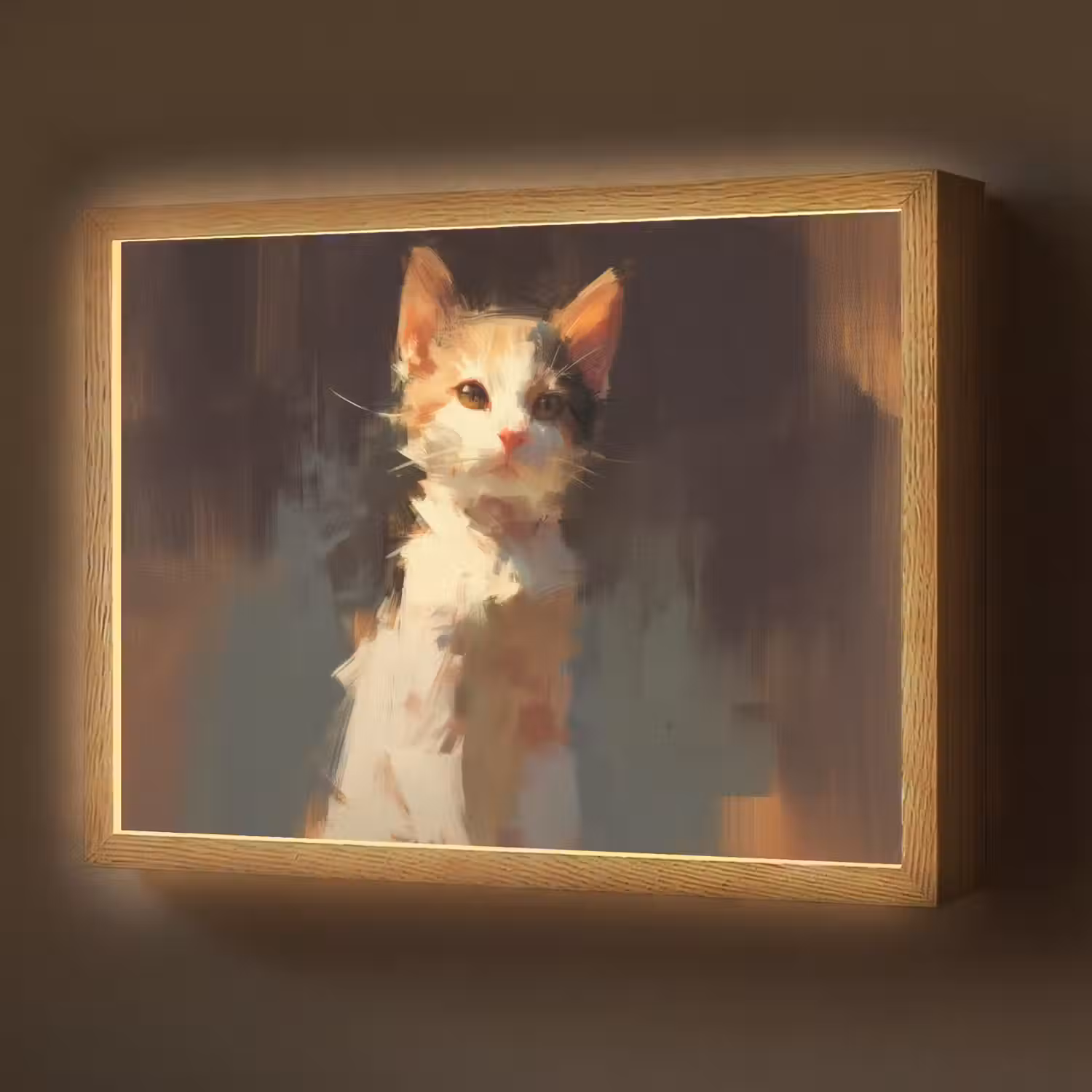 Kat - Geschilderd - Artistiek - Wit Light Box met batterij (Wandlamp) middel -z3d_website
