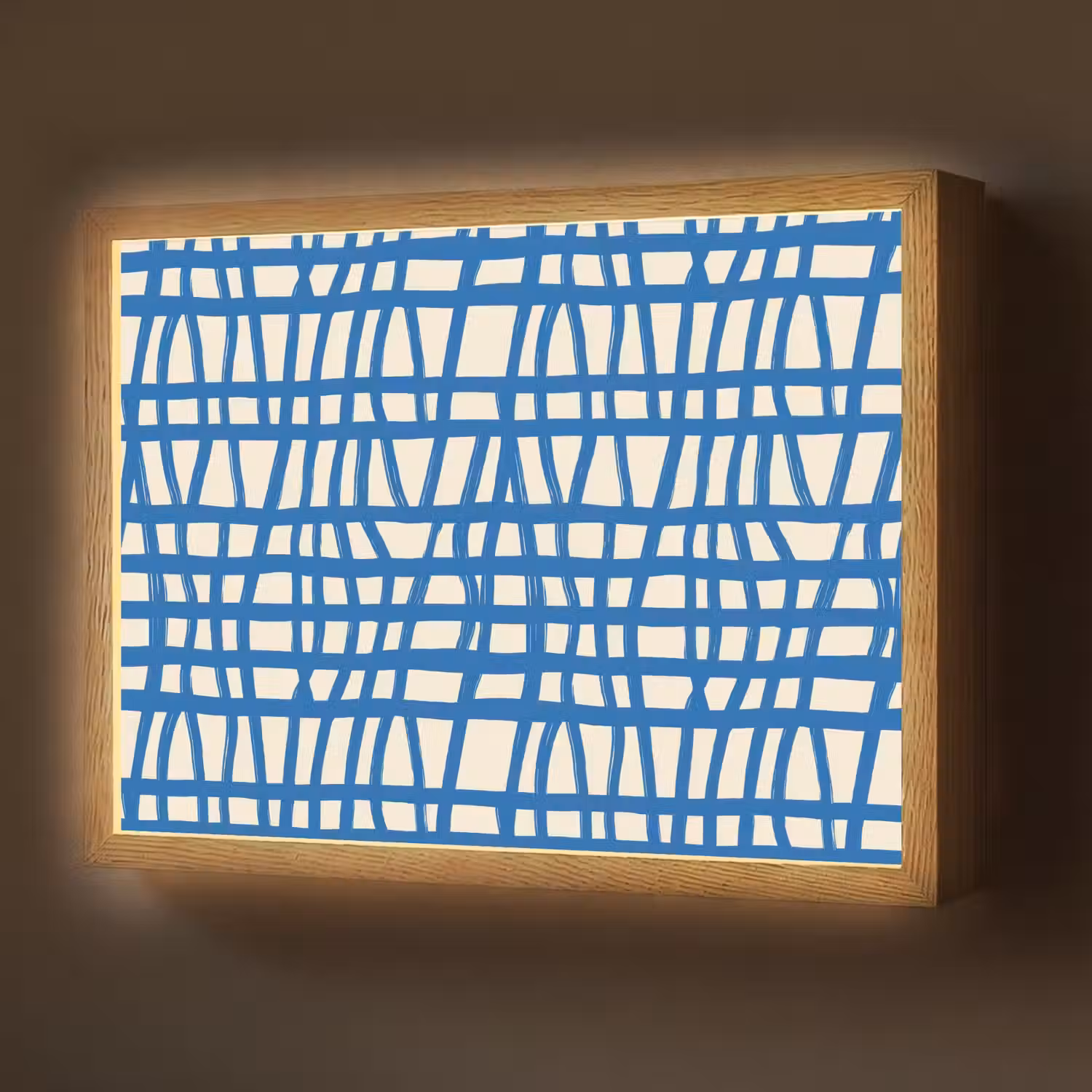 Ruitpatroon - Blauw - Crème Light Box met batterij (Wandlamp) middel 907 -z3d_website