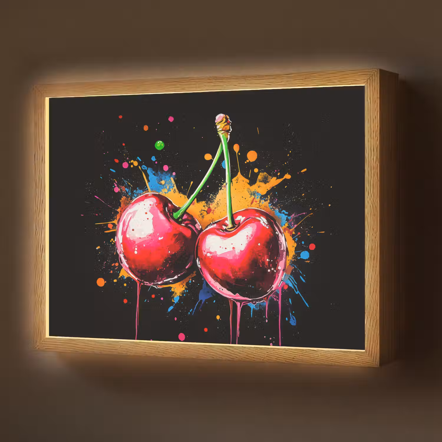 Kersen - Fruit - Graffiti - Verf - Abstract - Modern - Kleurrijk Light Box met batterij (Wandlamp) middel -z3d_website