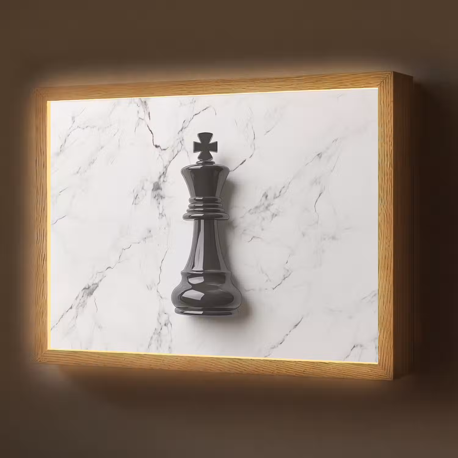 Schaakstuk - Koning - Zwart - Marmer Light Box met batterij (Wandlamp) middel -z3d_website