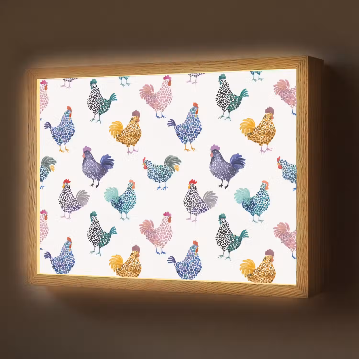 Kippen -Aquarel - Kleurrijk Light Box met batterij (Wandlamp) middel 907 -z3d_website