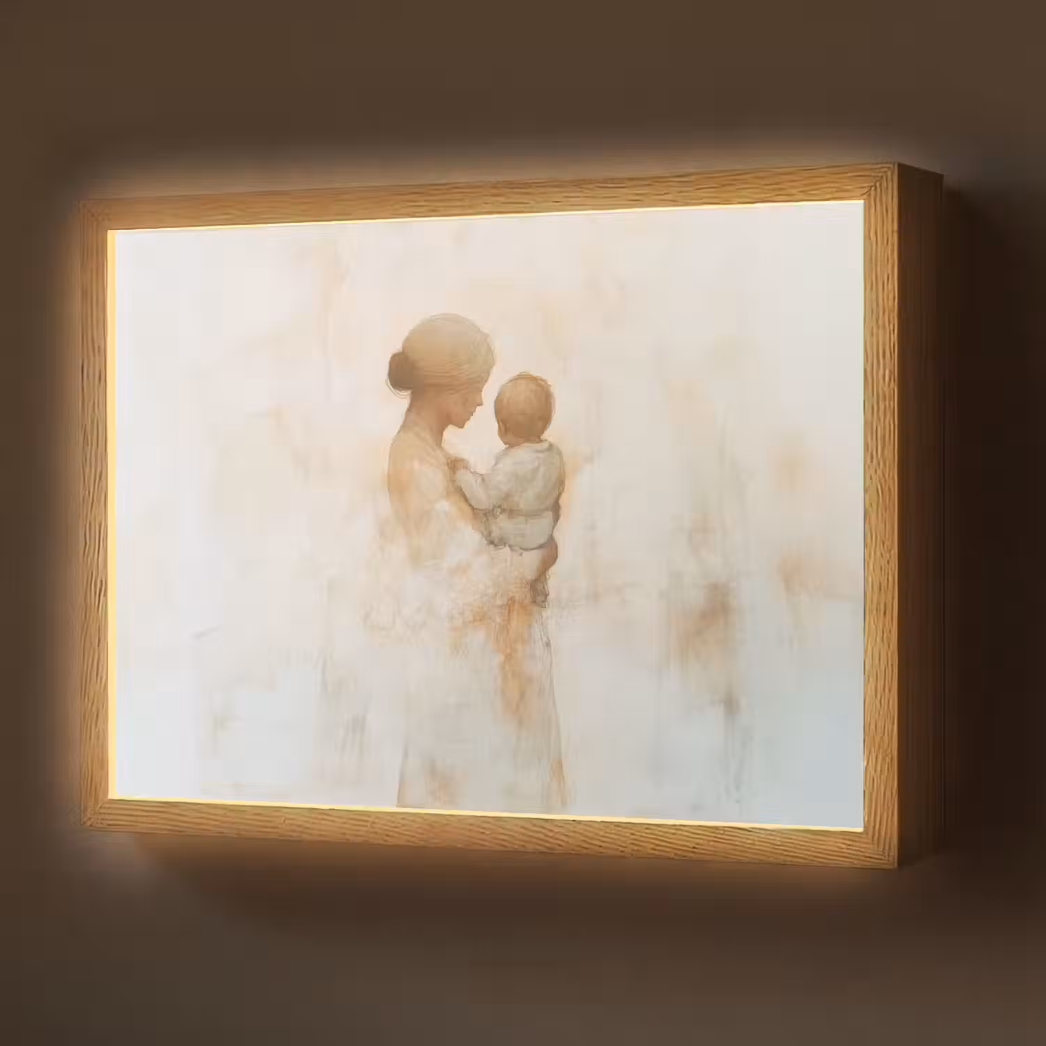 Kind - Moeder - Waterverfschilderij Light Box met batterij (Wandlamp) middel -z3d_website