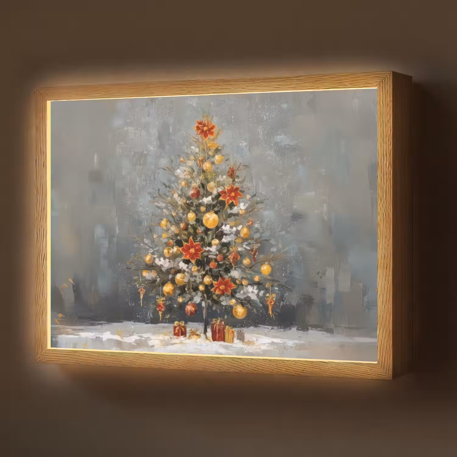 Kerstboom - Cadeaus - Rood - Goud Light Box met batterij (Wandlamp) middel -z3d_website