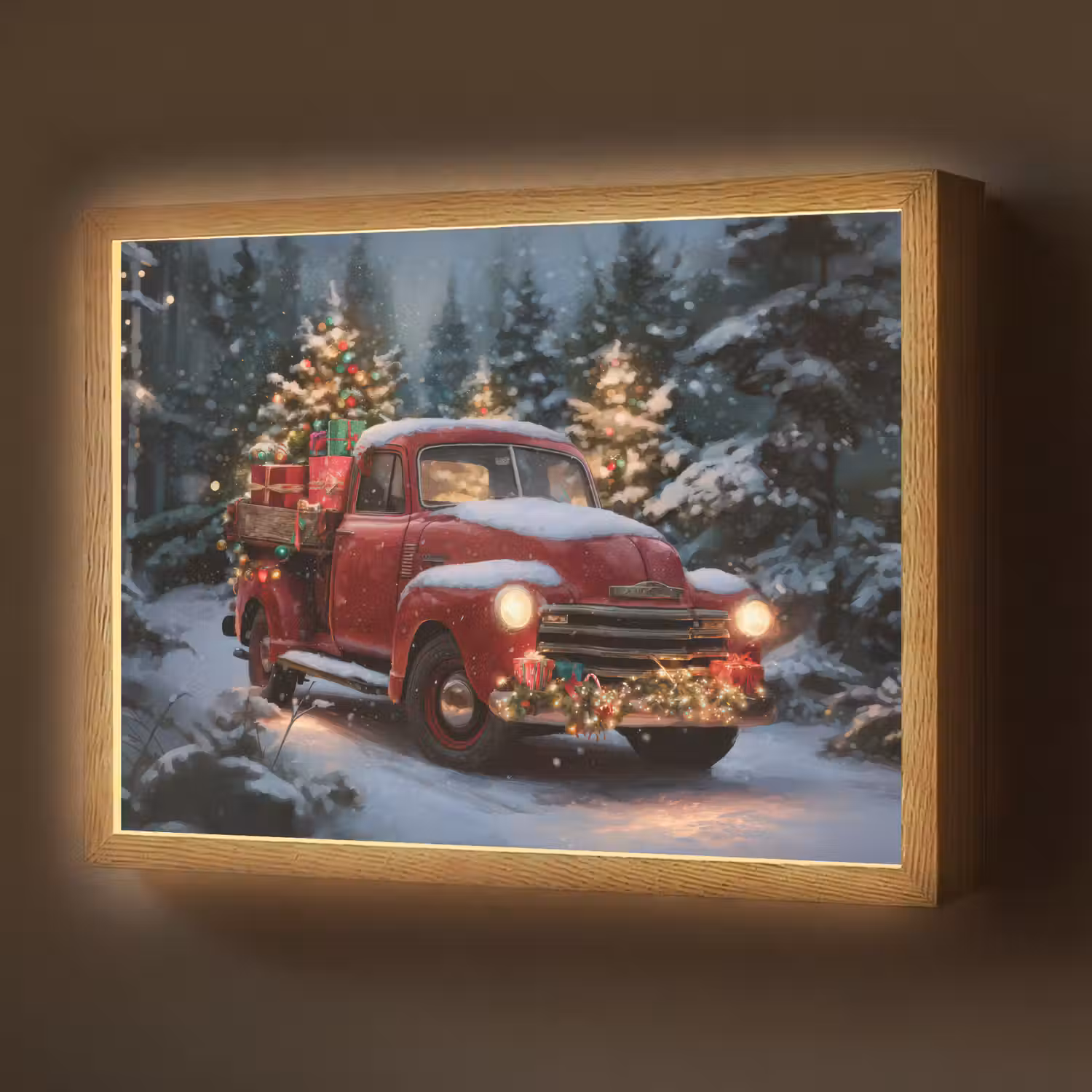 Kersttruck - Sneeuwbos - Rood Light Box met batterij (Wandlamp) middel -z3d_website