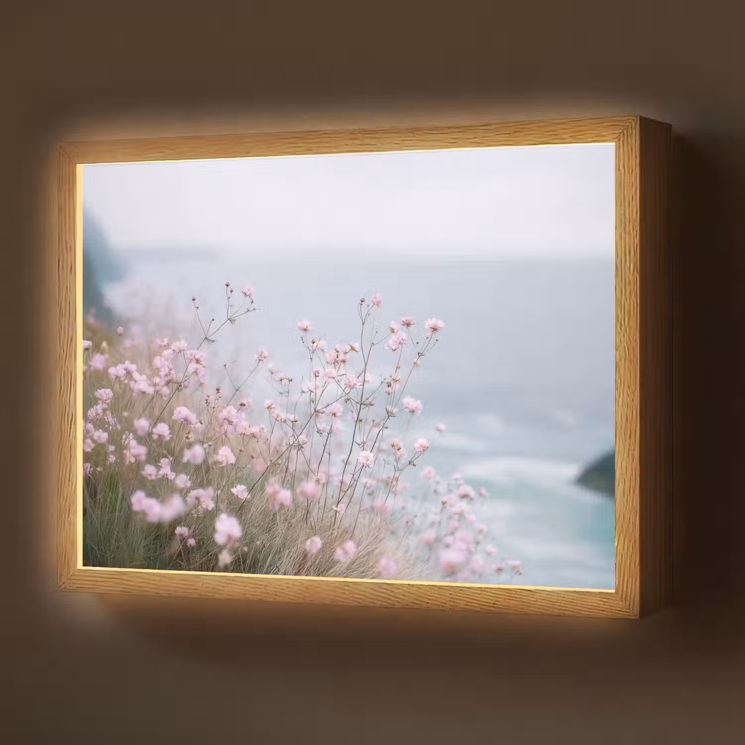 Klif - Bloemen - Zee - Roze Light Box met batterij (Wandlamp) middel -z3d_website