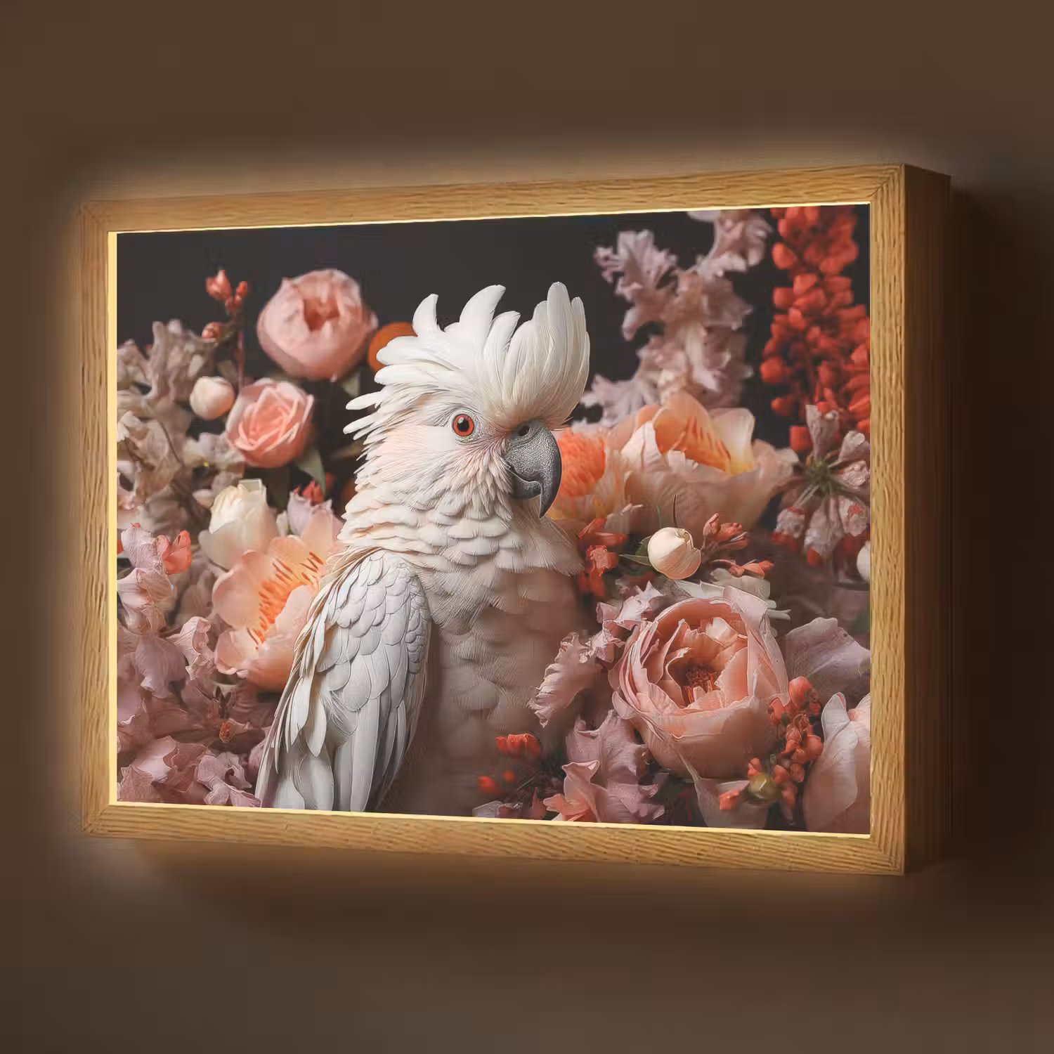 Kaketoe - Dier - Natuur - Botanisch - Bloemen - Roze Light Box met batterij (Wandlamp) middel -z3d_website