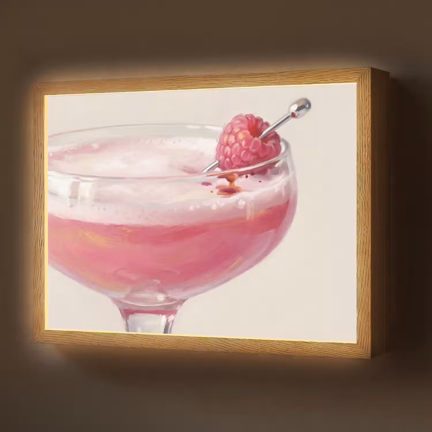 Cocktail - Framboos - Drank - Modern - Roze Light Box met batterij (Wandlamp) middel -z3d_website