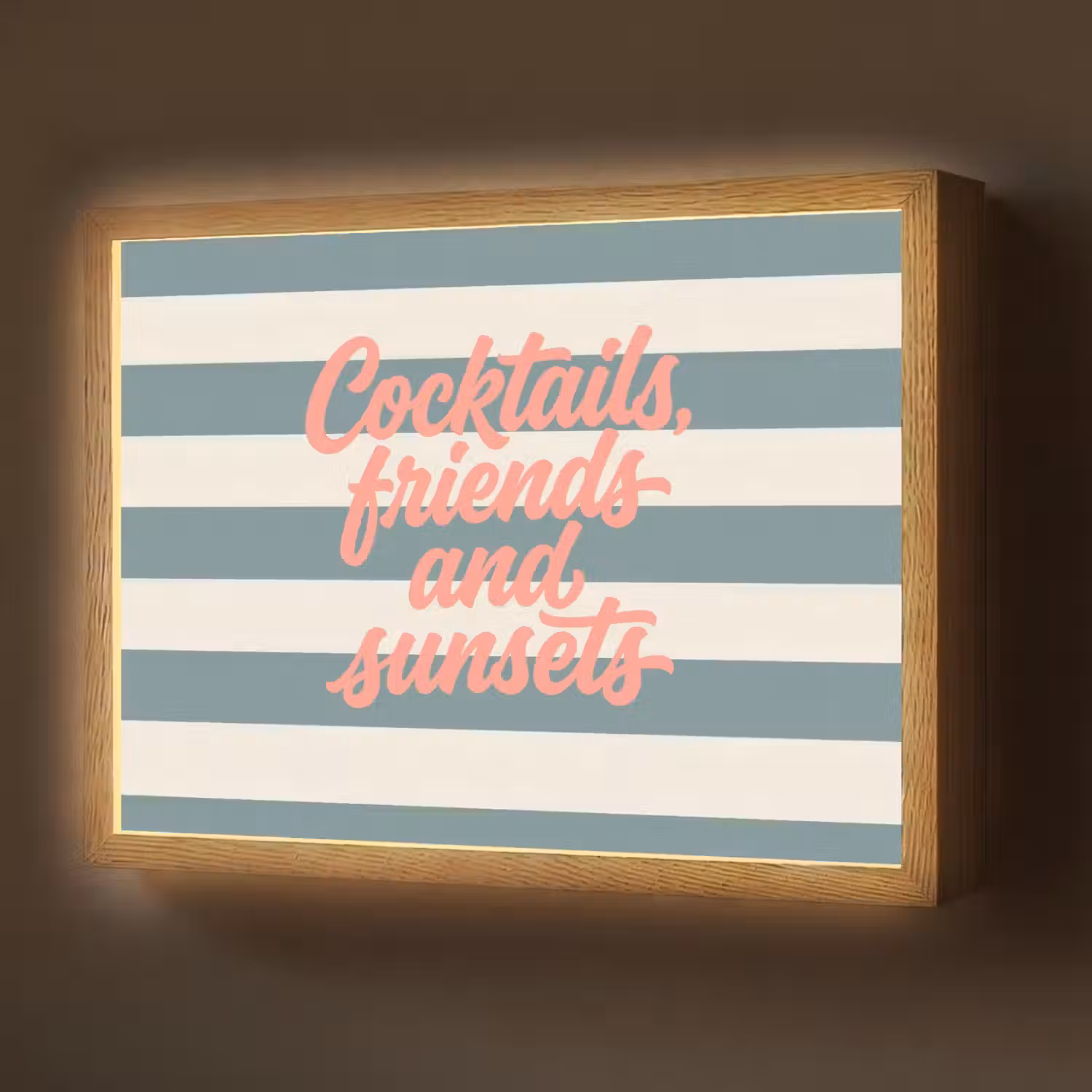 Cocktails - Strepen - Blauw - Koraal Light Box met batterij (Wandlamp) middel -z3d_website