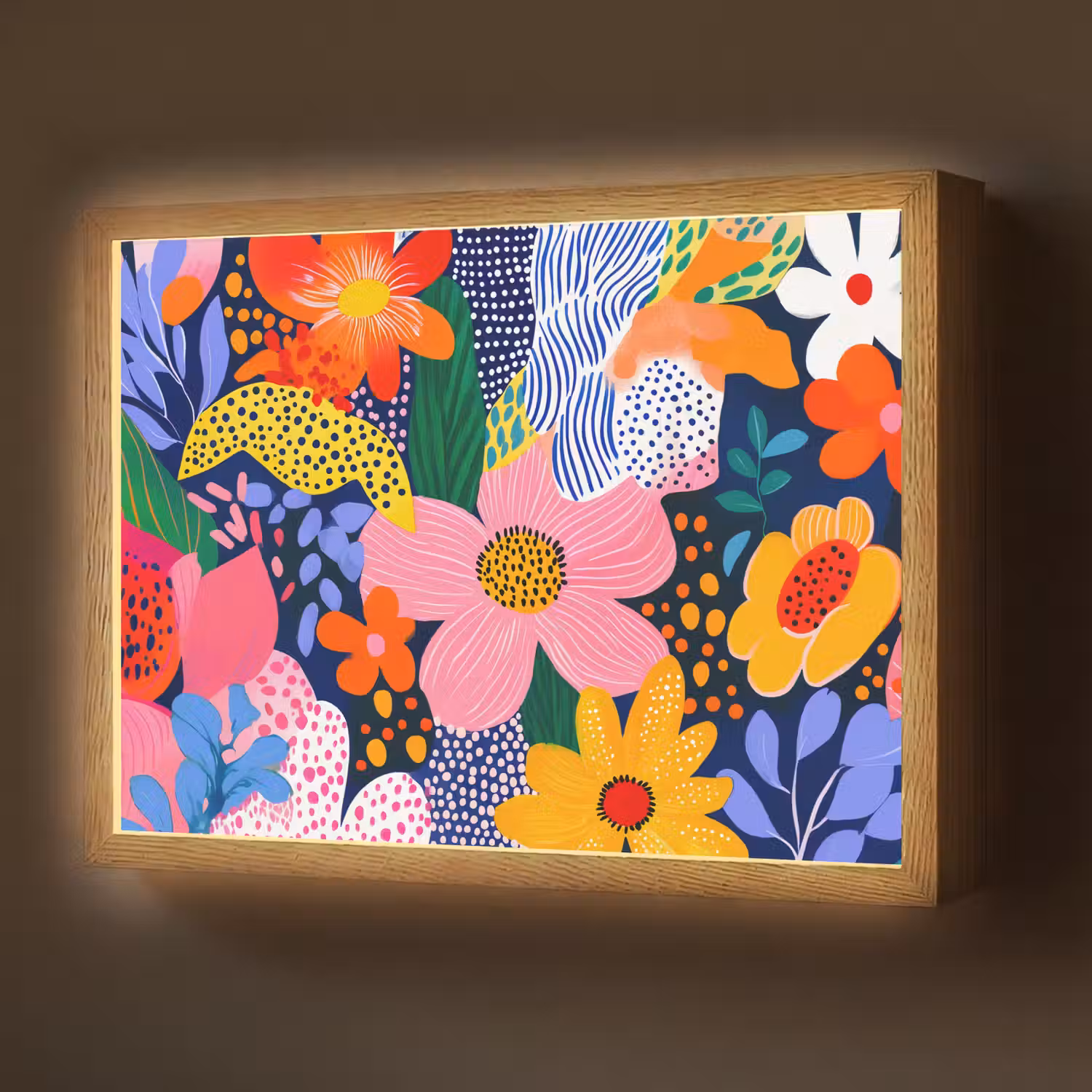 Kleurrijk - Bloemen - Abstract - Stippen Light Box met batterij (Wandlamp) middel -z3d_website