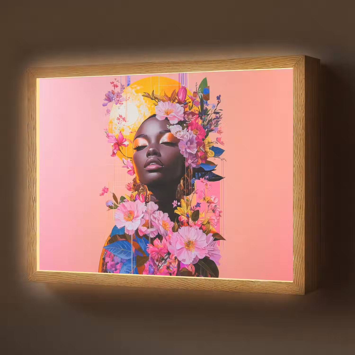 Kleurrijk - Bloemen - Vrouw - Zon Light Box met batterij (Wandlamp) middel -z3d_website