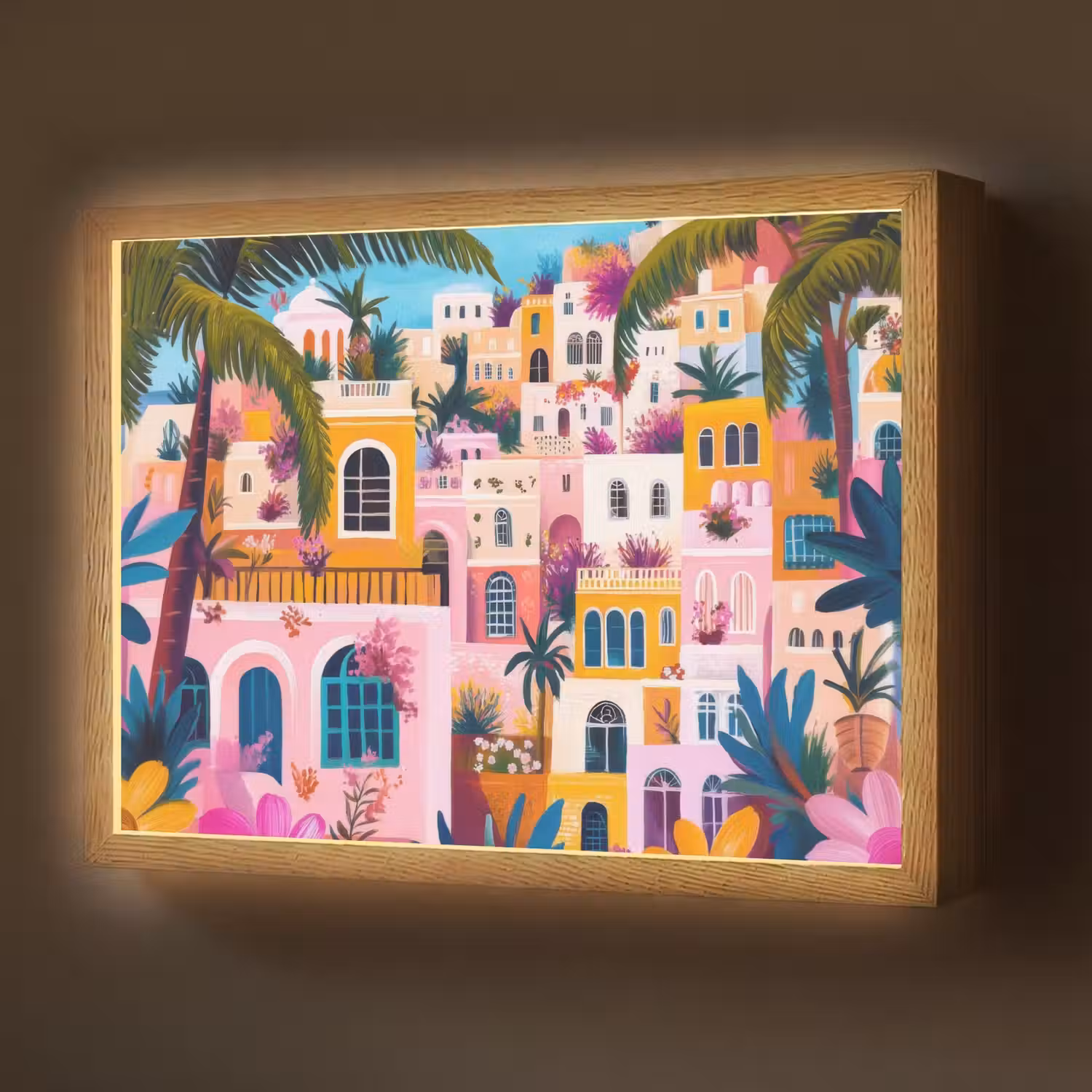Kleurrijk - Roze - Oranje - Geel - Bloemen Light Box met batterij (Wandlamp) middel -z3d_website