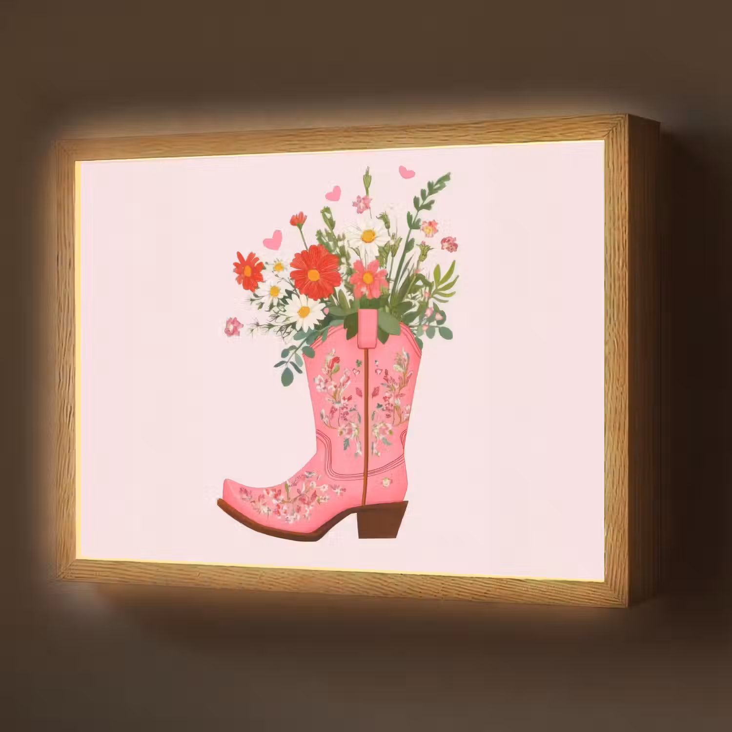 Cowboylaarzen - Roze - Boeket - Bloemen Light Box met batterij (Wandlamp) middel -z3d_website