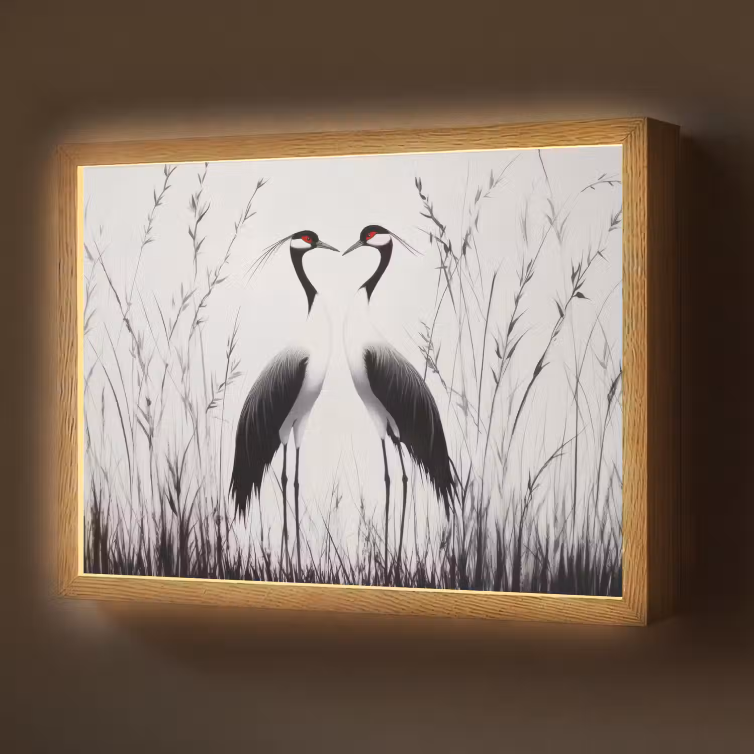 Kraanvogels - Gras - Hartvorm - Zwart Light Box met batterij (Wandlamp) middel -z3d_website