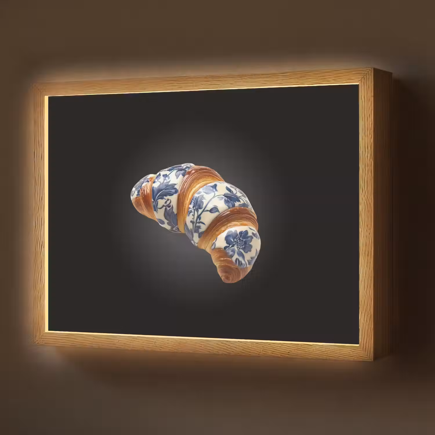 Croissant - Bloemenpatroon - Delftsblauw Light Box met batterij (Wandlamp) middel -z3d_website