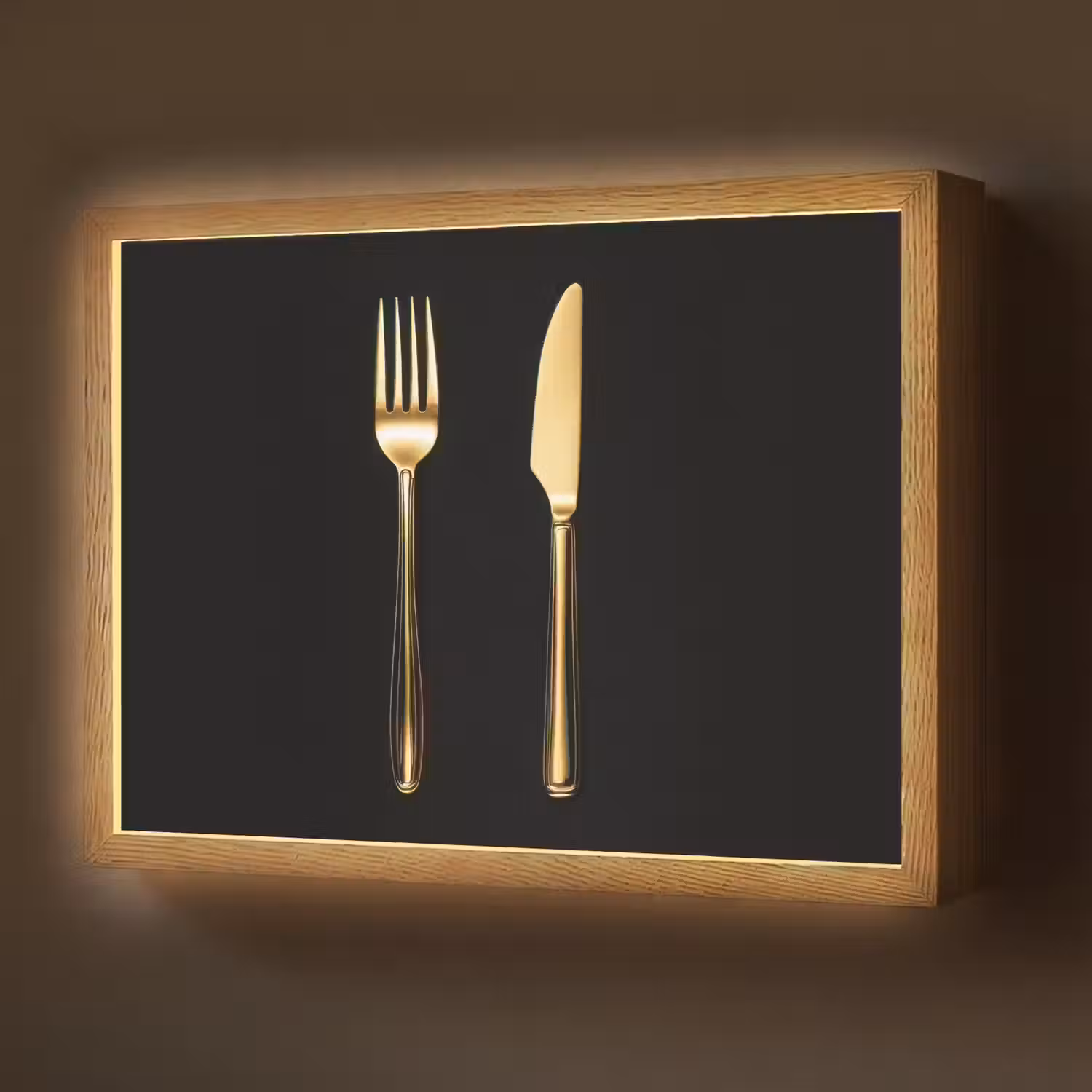 Bestek - Goud - Mes - Vork Light Box met batterij (Wandlamp) middel -z3d_website