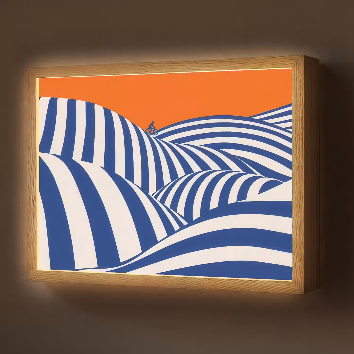 Fietser - Heuvels - Strepen - Blauw Light Box met batterij (Wandlamp) middel -z3d_website