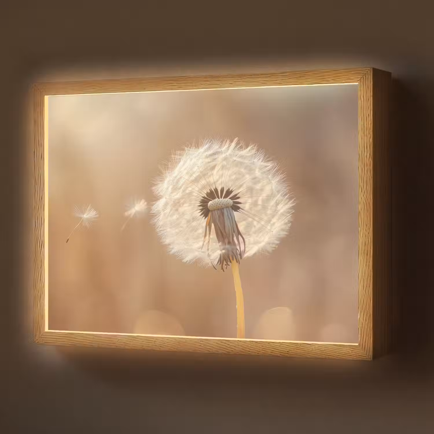 Paardenbloem - Beige - Natuur - Bloem Light Box met batterij (Wandlamp) middel -z3d_website