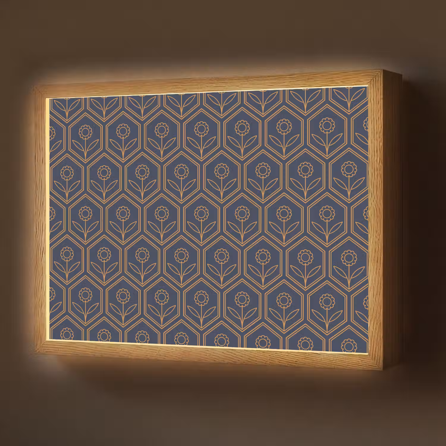 Donkerblauw - Patroon - Bloem - Symmetrisch Light Box met batterij (Wandlamp) middel 907 -z3d_website