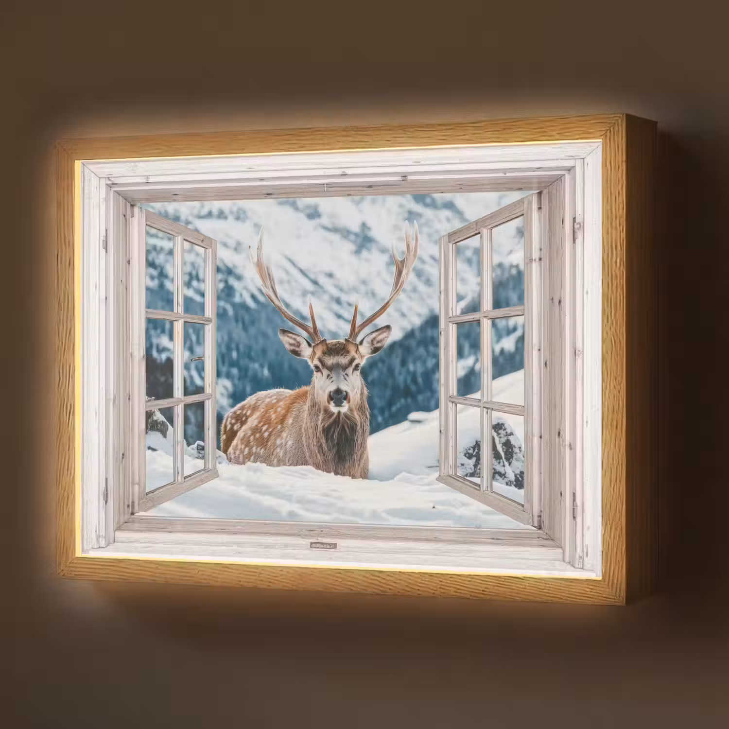Hert - Winterlandschap - Natuur - Dieren - Doorkijk - Bergen Light Box met batterij (Wandlamp) middel -z3d_website