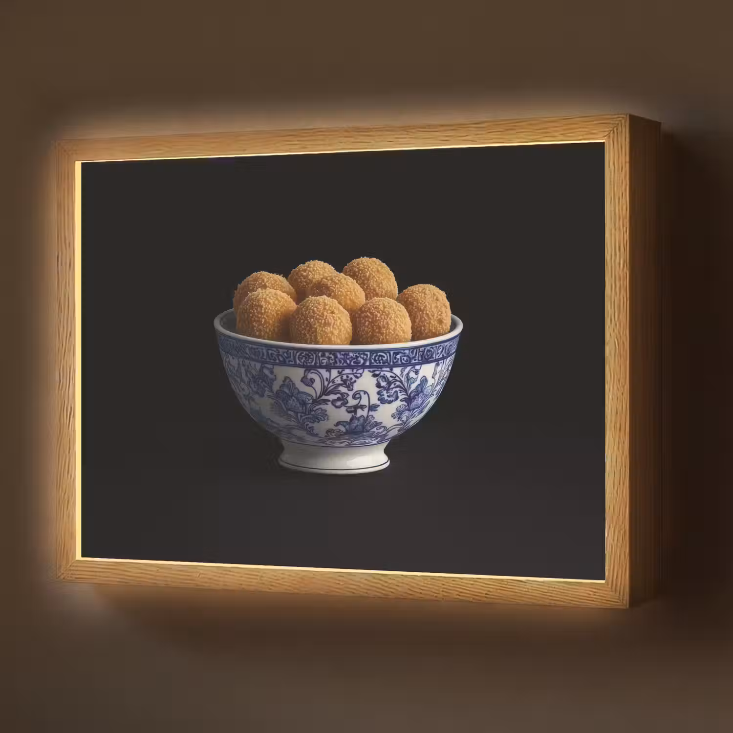 Delfts blauw - Bitterballen - Holland - Schaal Light Box met batterij (Wandlamp) middel -z3d_website