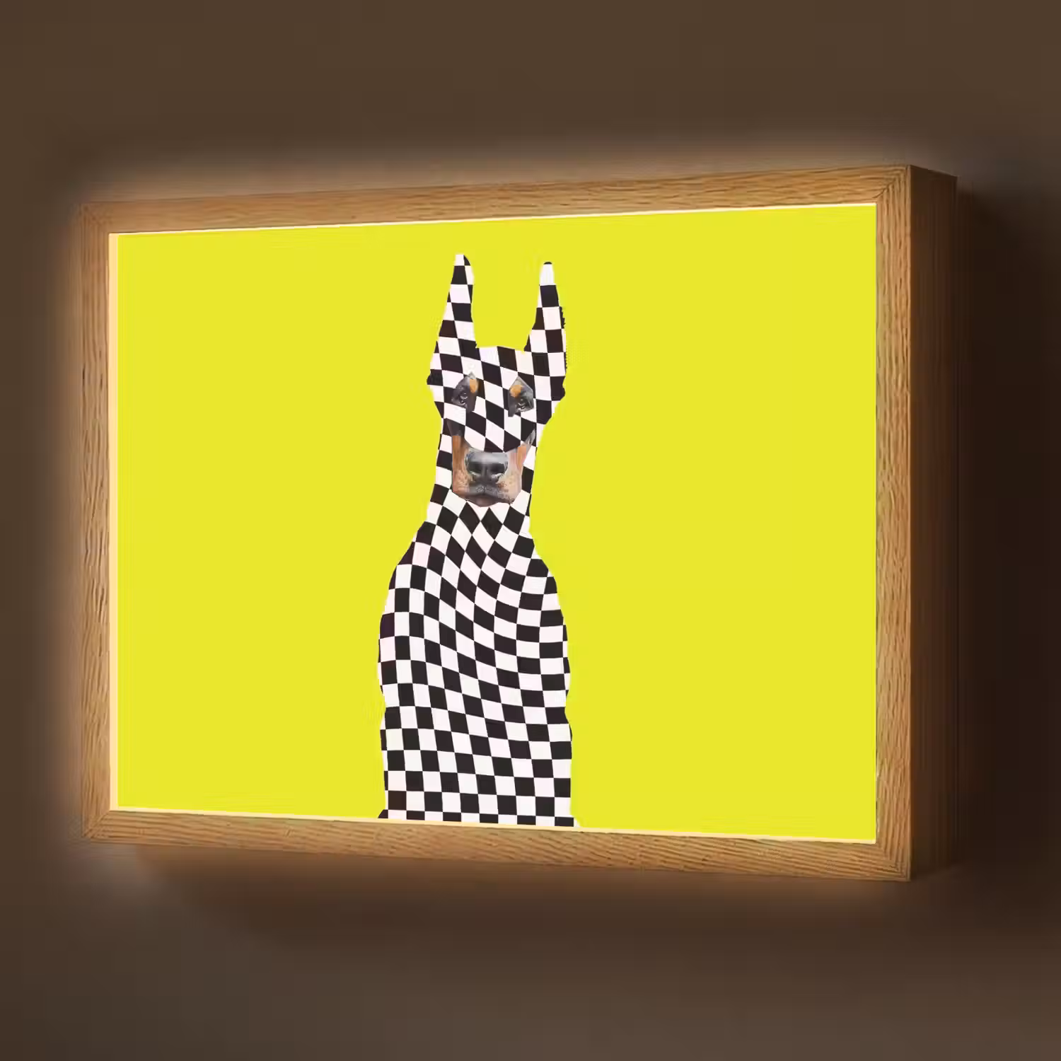 Dobermann - Geblokt - Geel Light Box met batterij (Wandlamp) middel -z3d_website