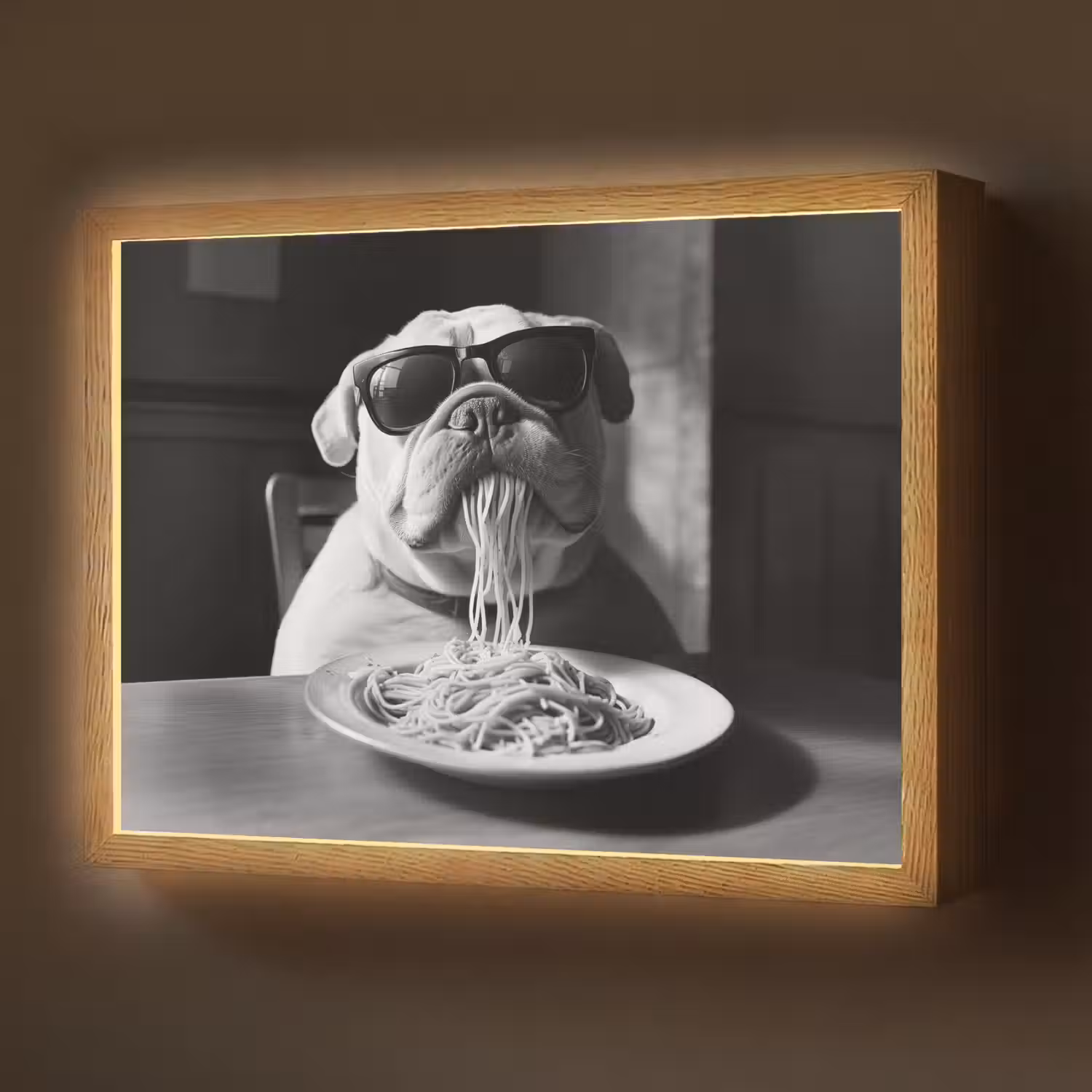 Hond - Bulldog - Pasta - Bril - Stoer - Dieren Light Box met batterij (Wandlamp) middel -z3d_website
